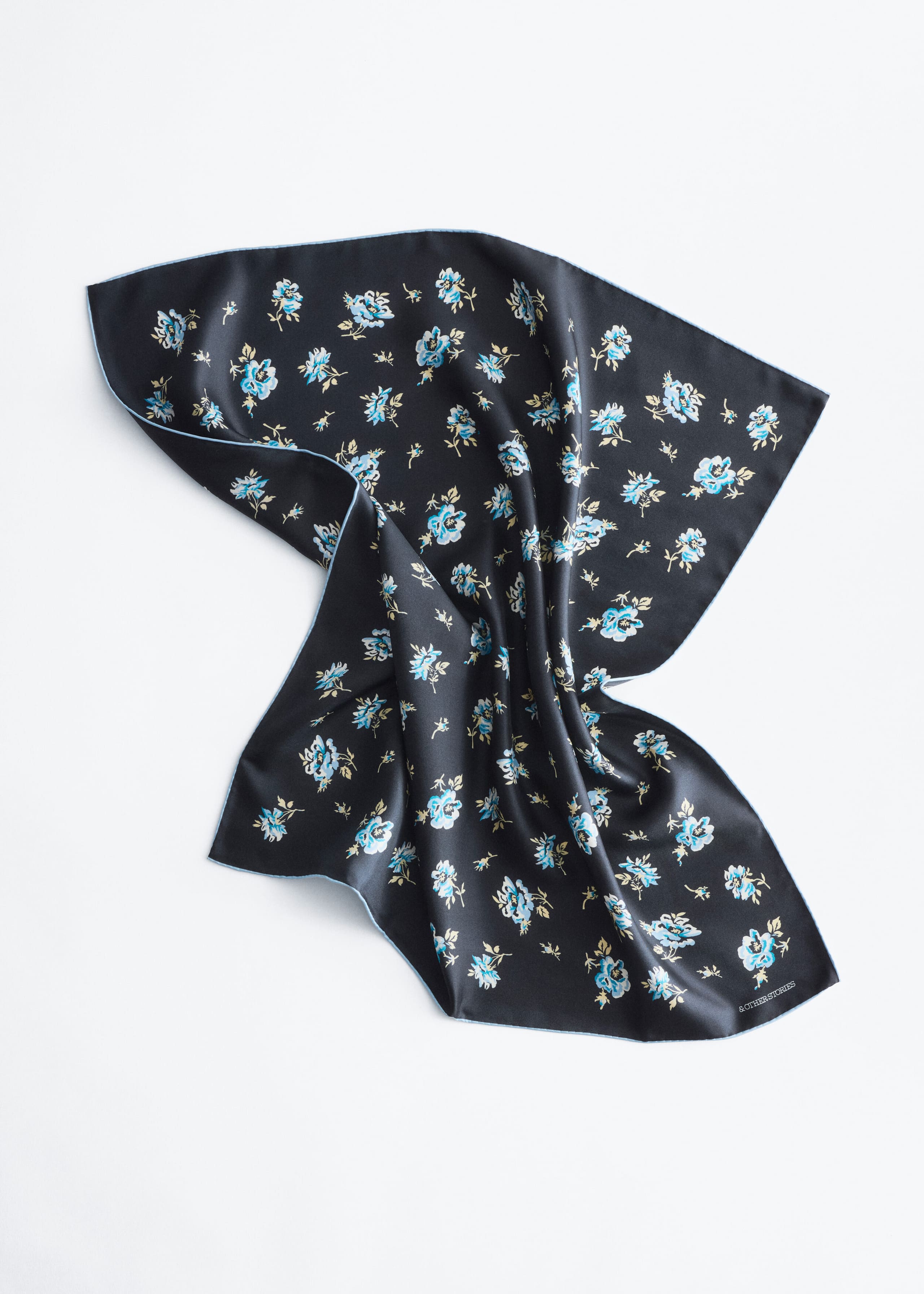 Floral Silk Scarf - Black/Blue Floral - Still Life
