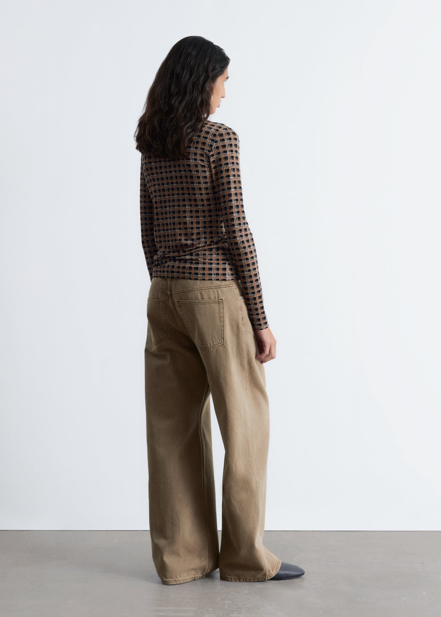 Top met opstaande boord - Zwart/bruin geruit/Donkerbruin/Zwart/beige strepen/Beige print - 5