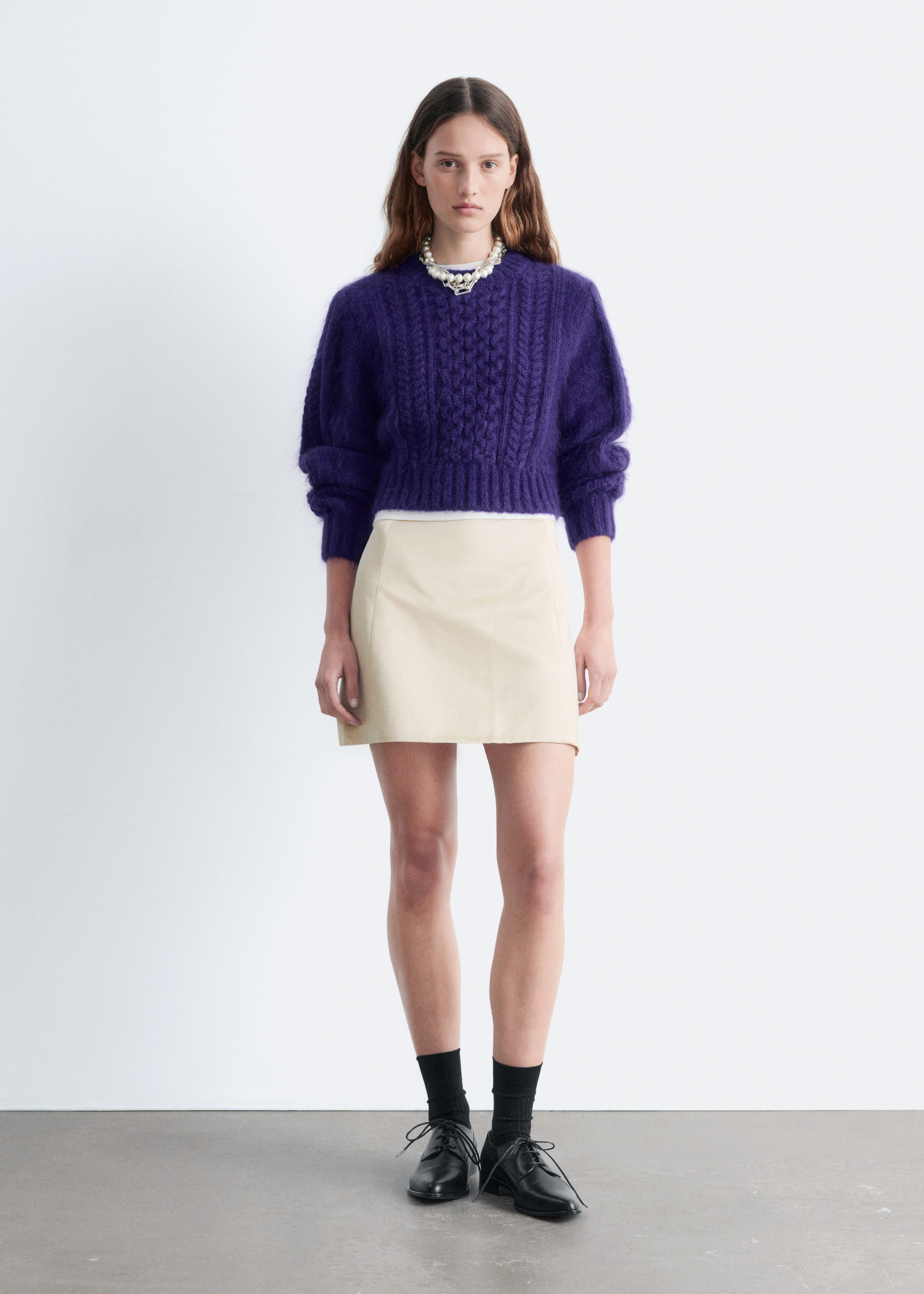 Cropped Cable-Knit Jumper - Dark Purple - & Other Stories US