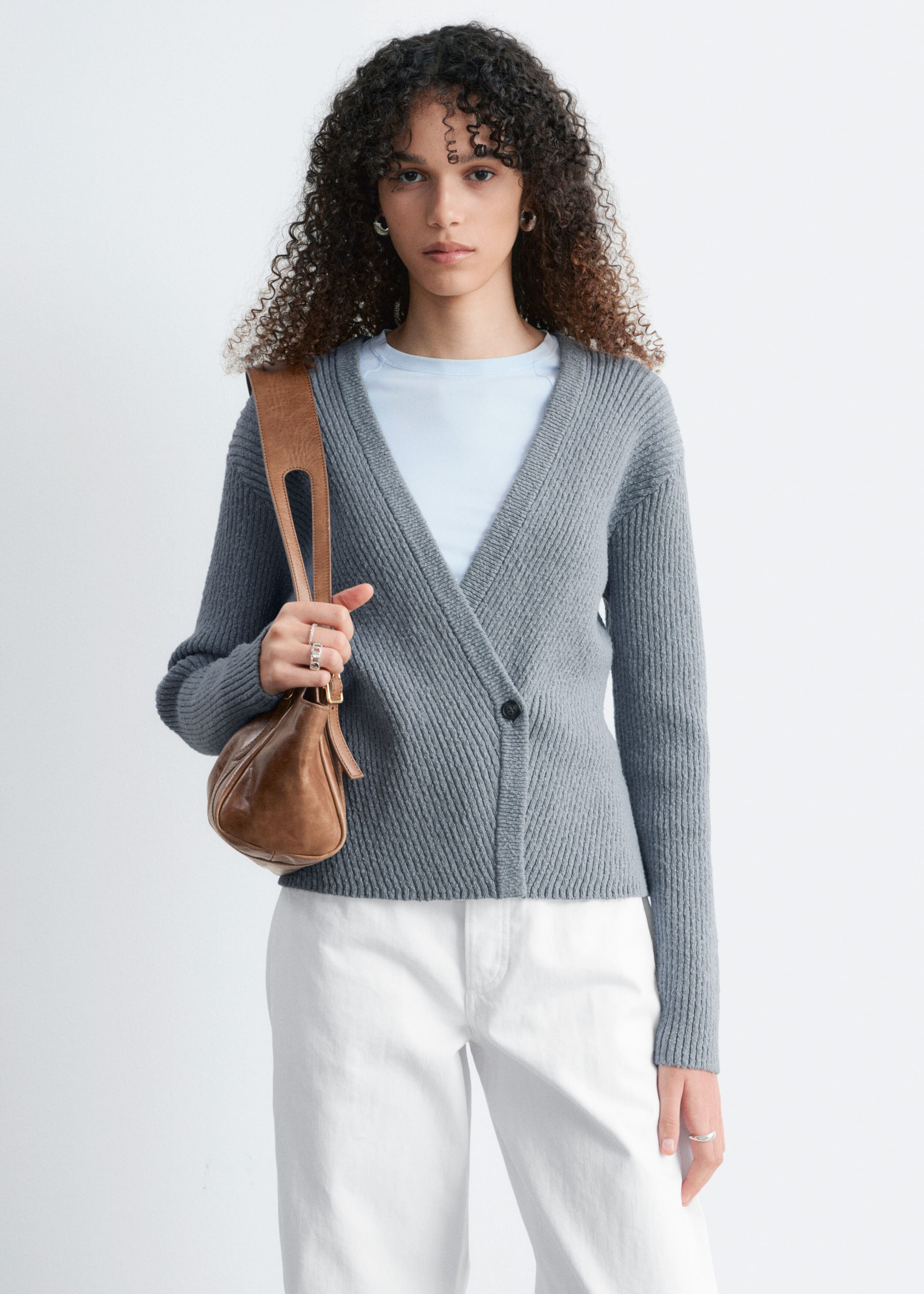 Ribbed Cotton Cardigan - White - Lookbook
