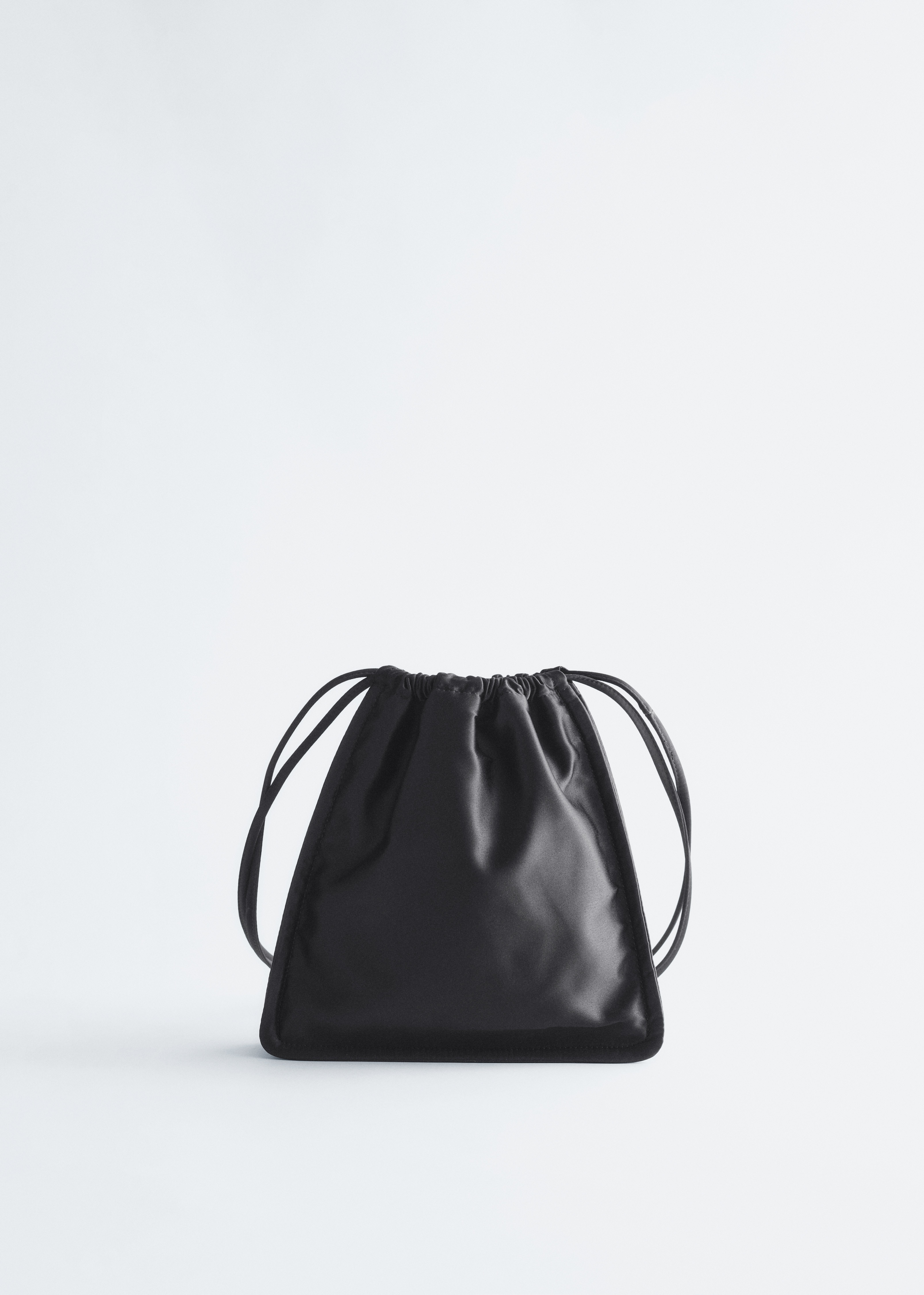 Szatén húzózsinóros táska - Fekete/Szürkésbézs