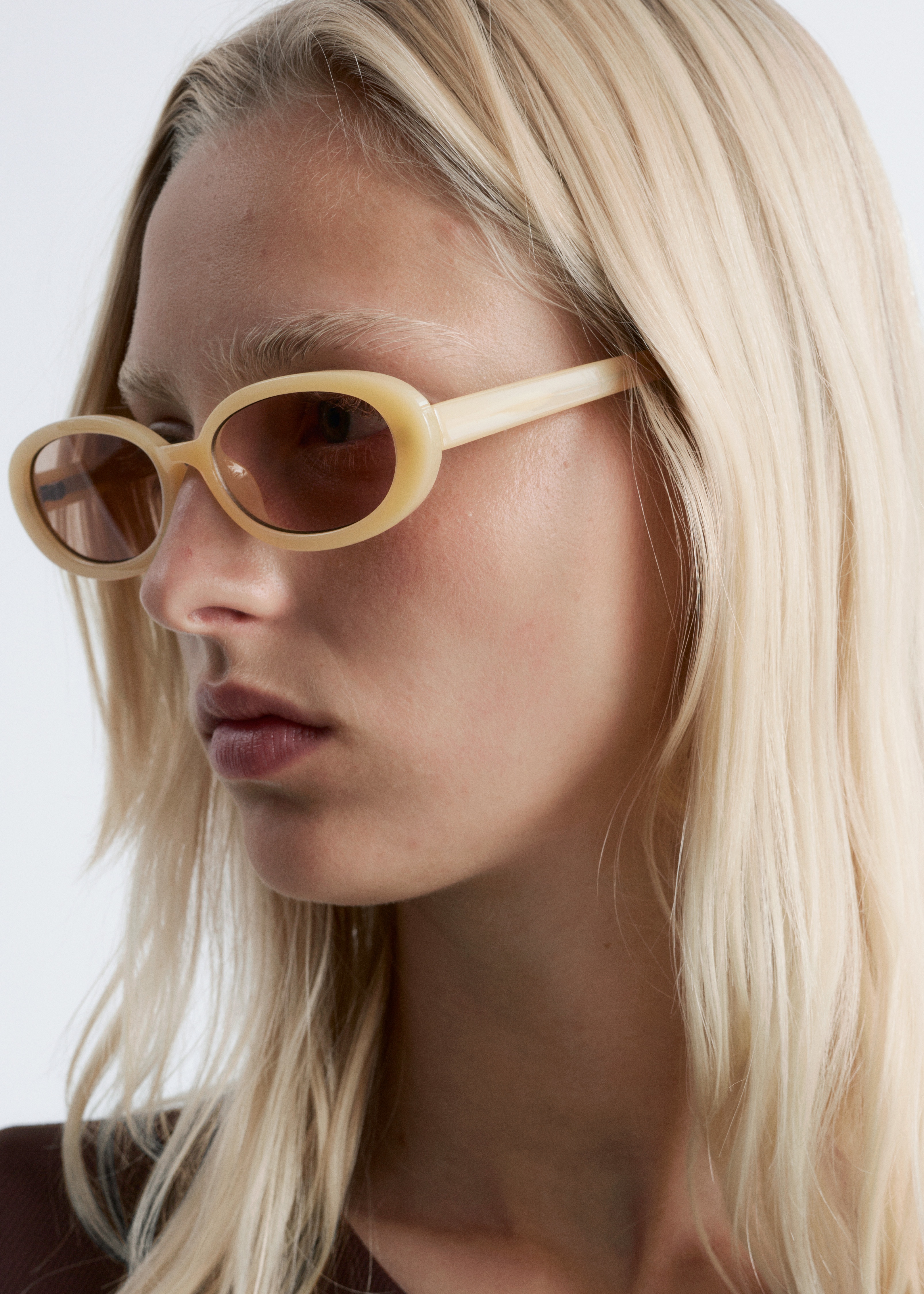 Slim Oval-Frame Sunglasses - Žlutá