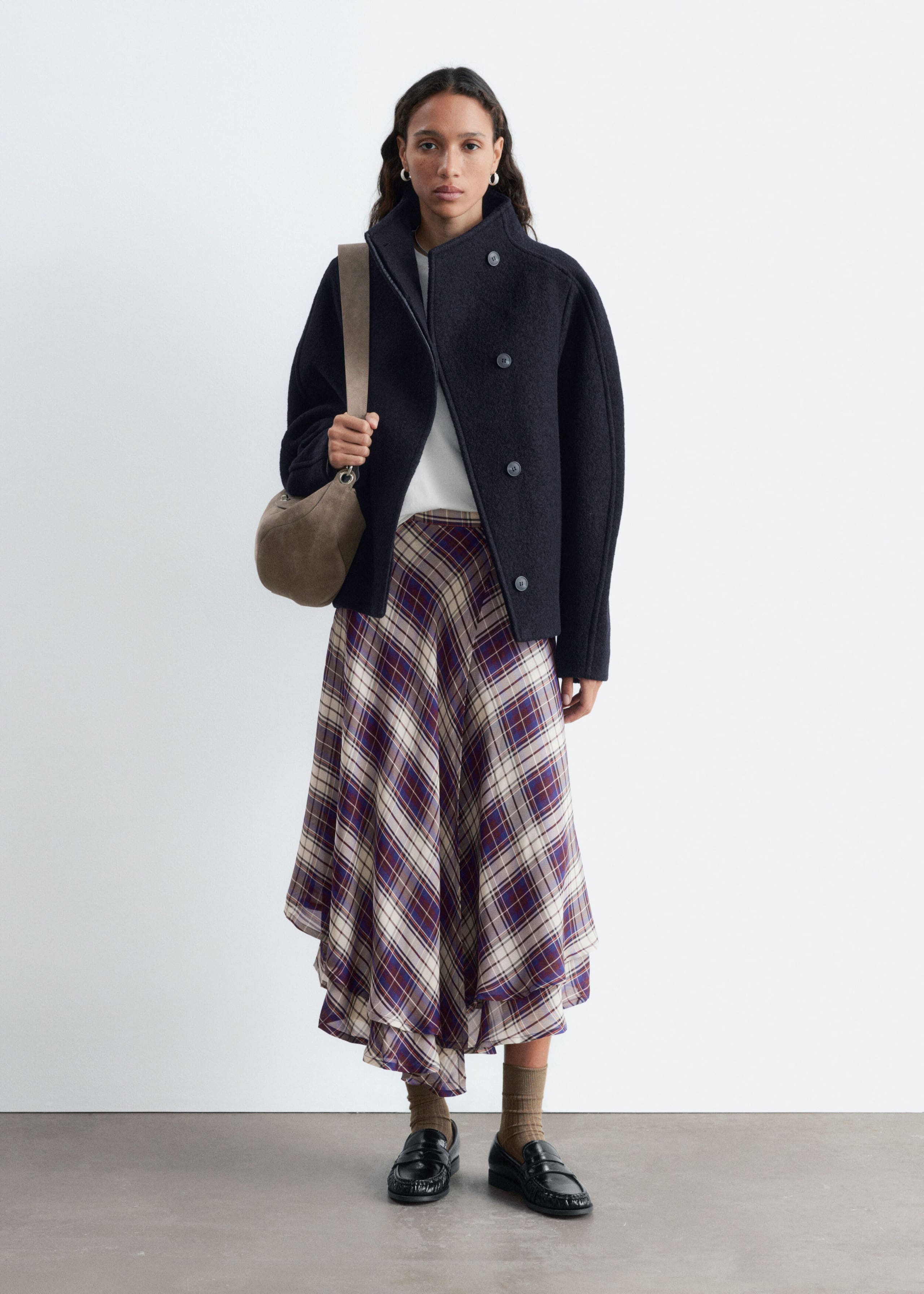 Asymmetrische wollen jas - Donkerblauw - Lookbook