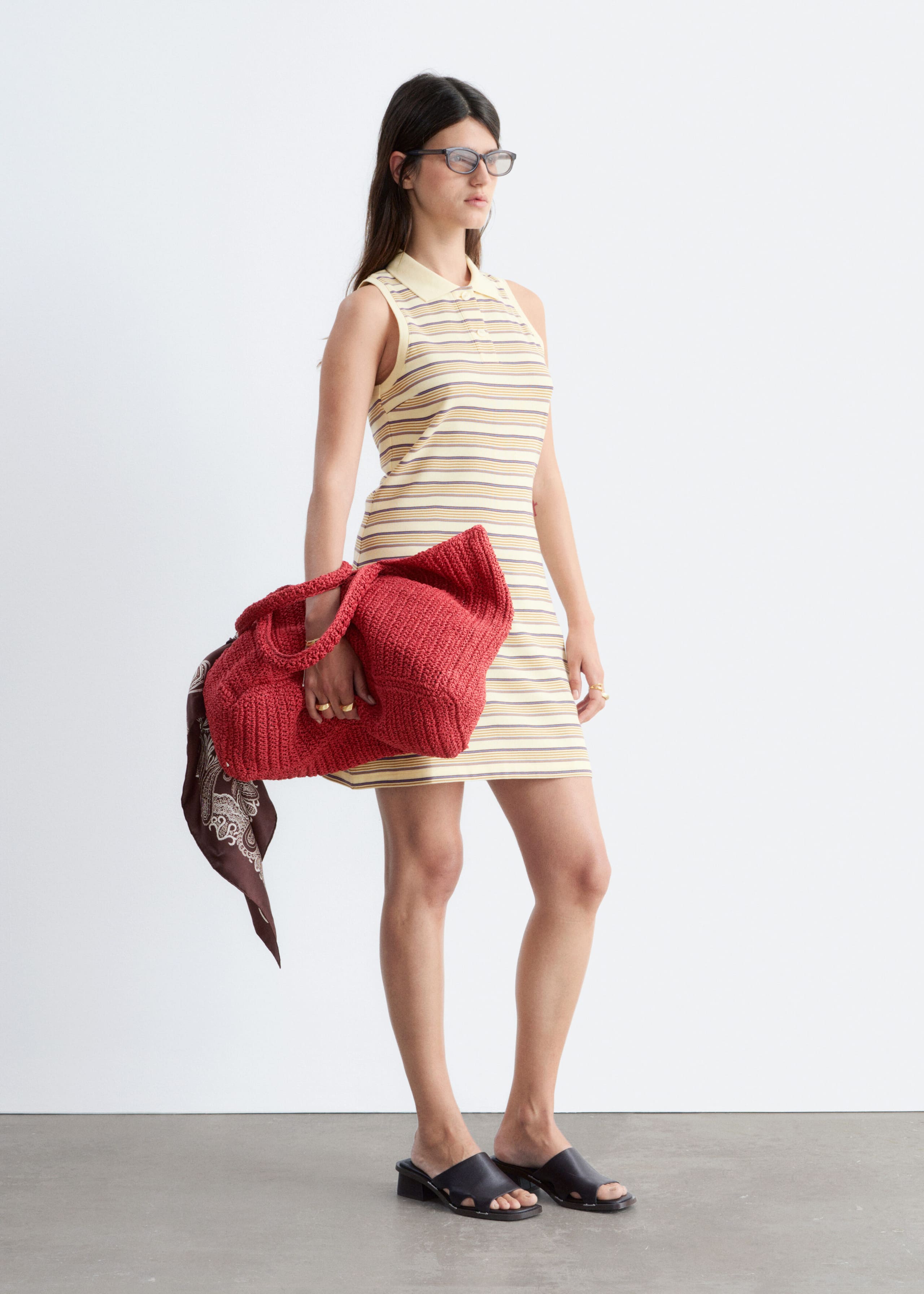Image of Striped Cotton Mini Polo Dress