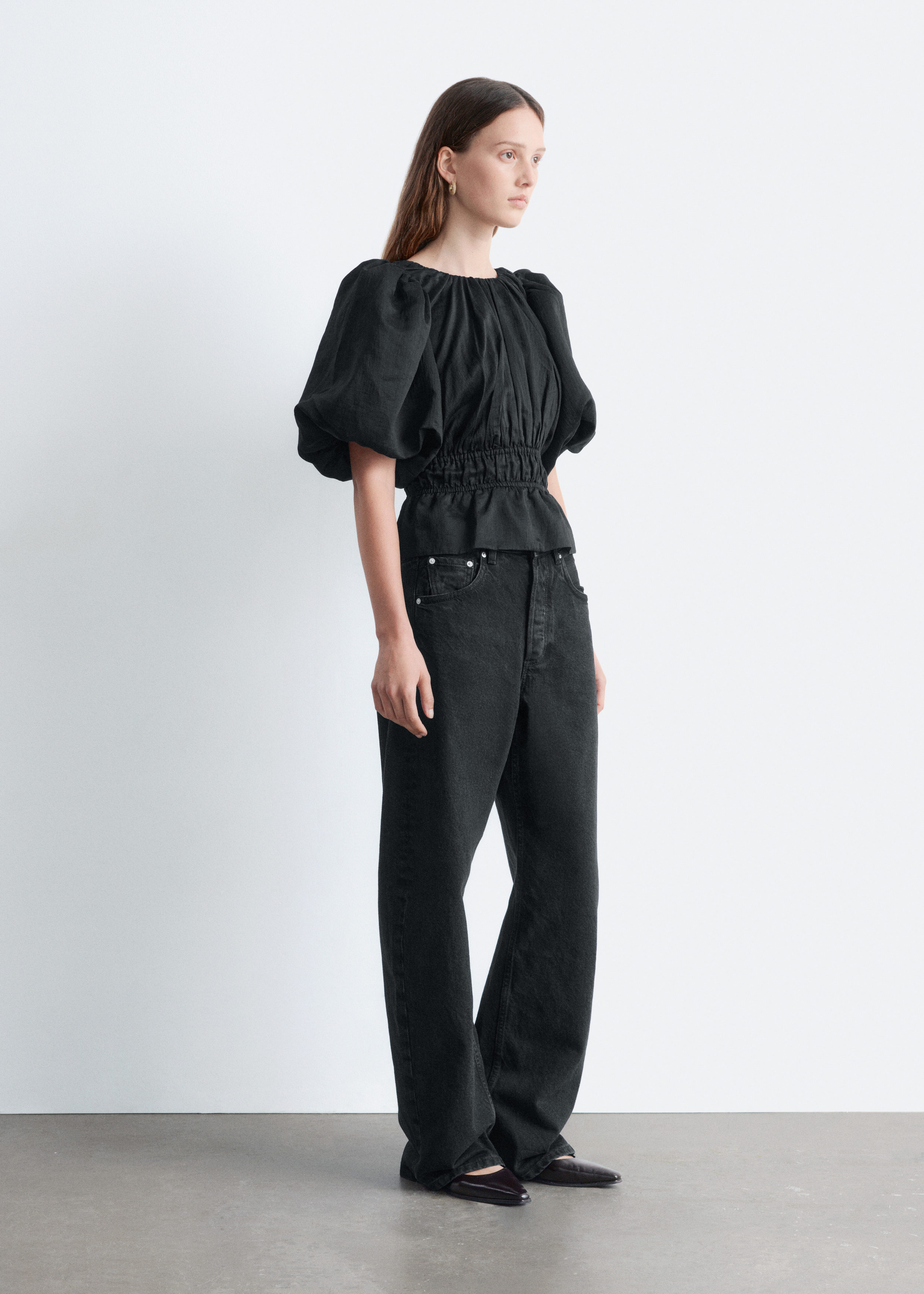 Jacquard Puff-Sleeve Top - Black - Blouses - & Other Stories US