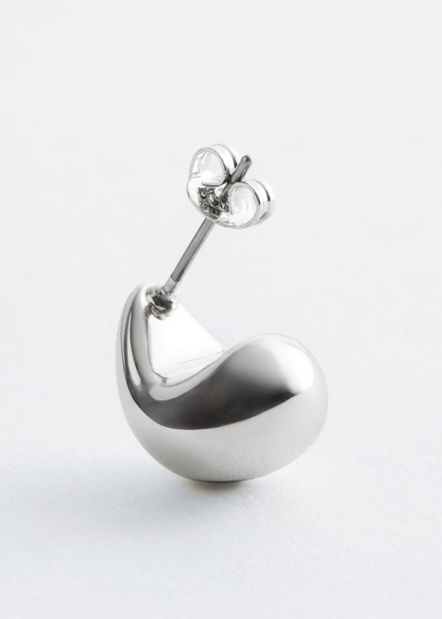 Curved Teardrop Earrings - כסוף - 3