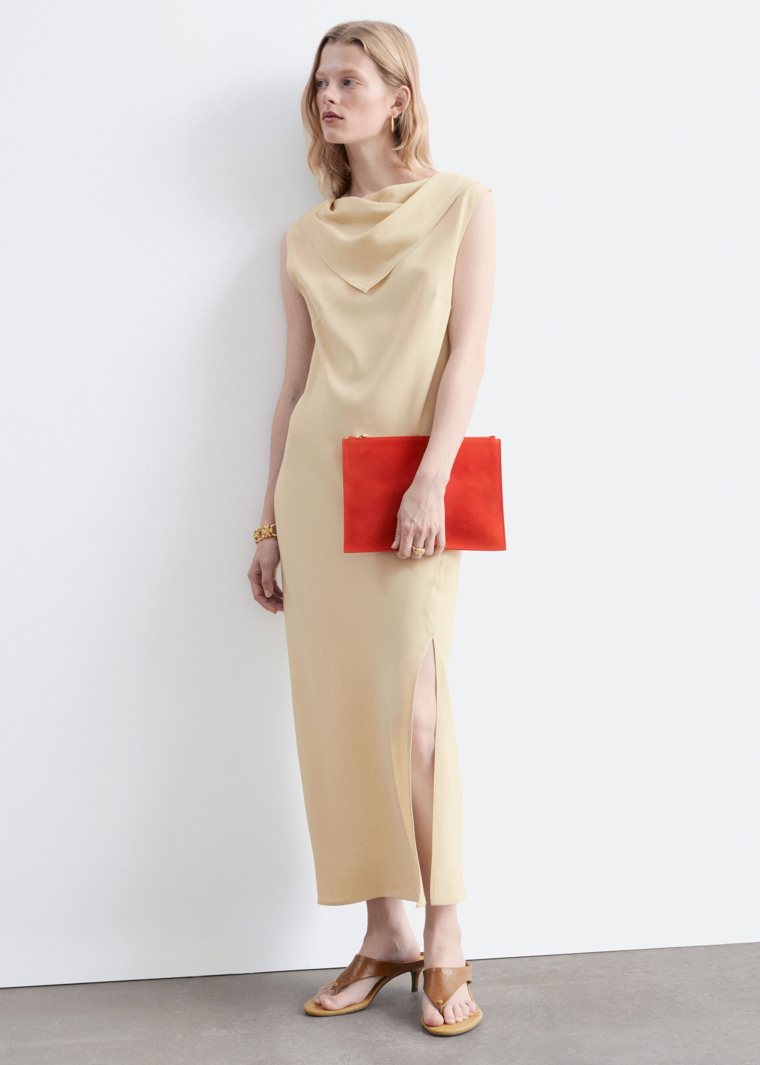 Scarf-Detail Midi Dress - Light Beige - Still Life