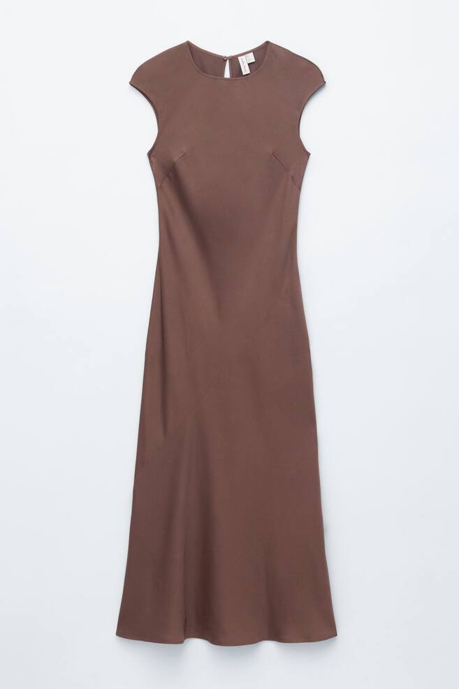 Robe longue ajustée en satin - Marron Clair/Bleu marine - 1
