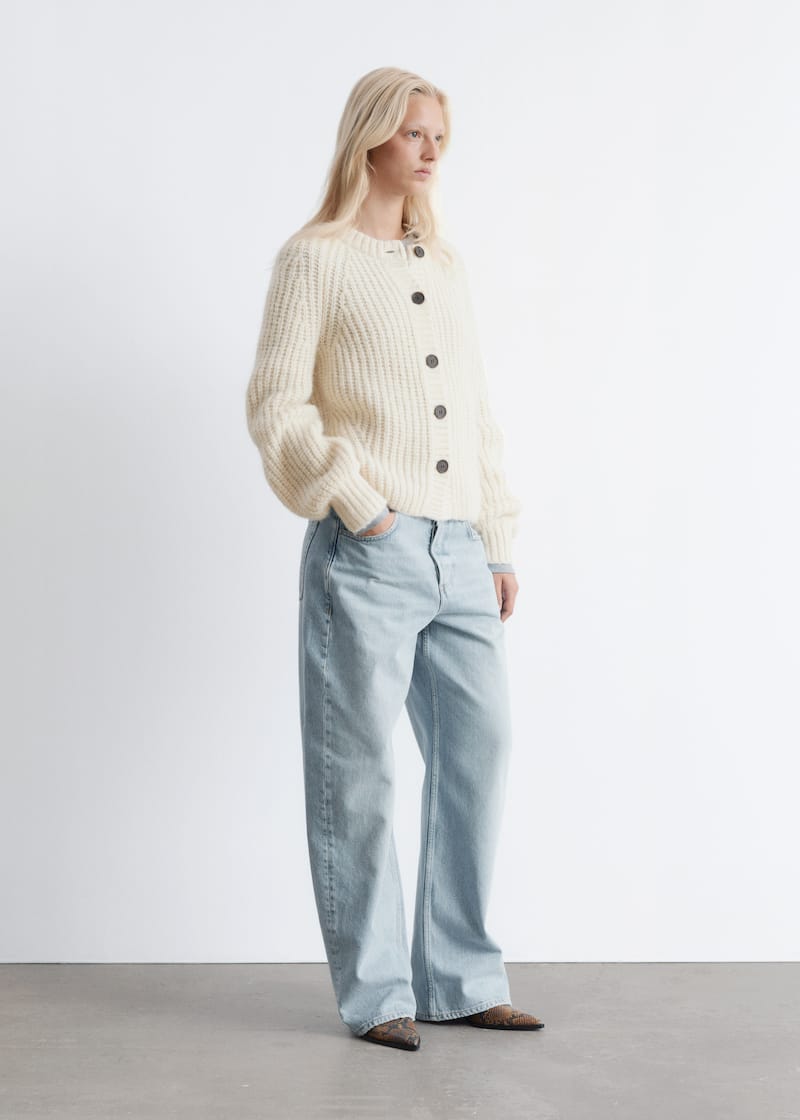 Balloon-Sleeve Cardigan Cream Ladies H&M GB