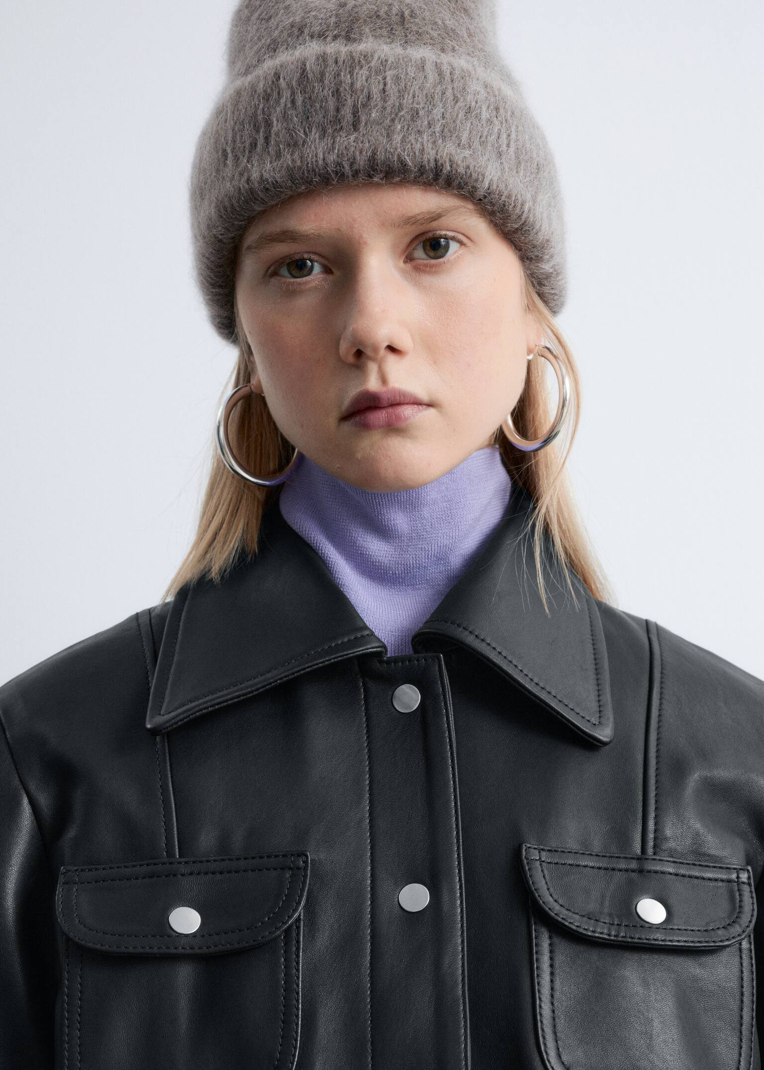 Mohair-Blend Brushed Beanie - Dark Greige Melange/Dark Grey Melange/Light Yellow - 1