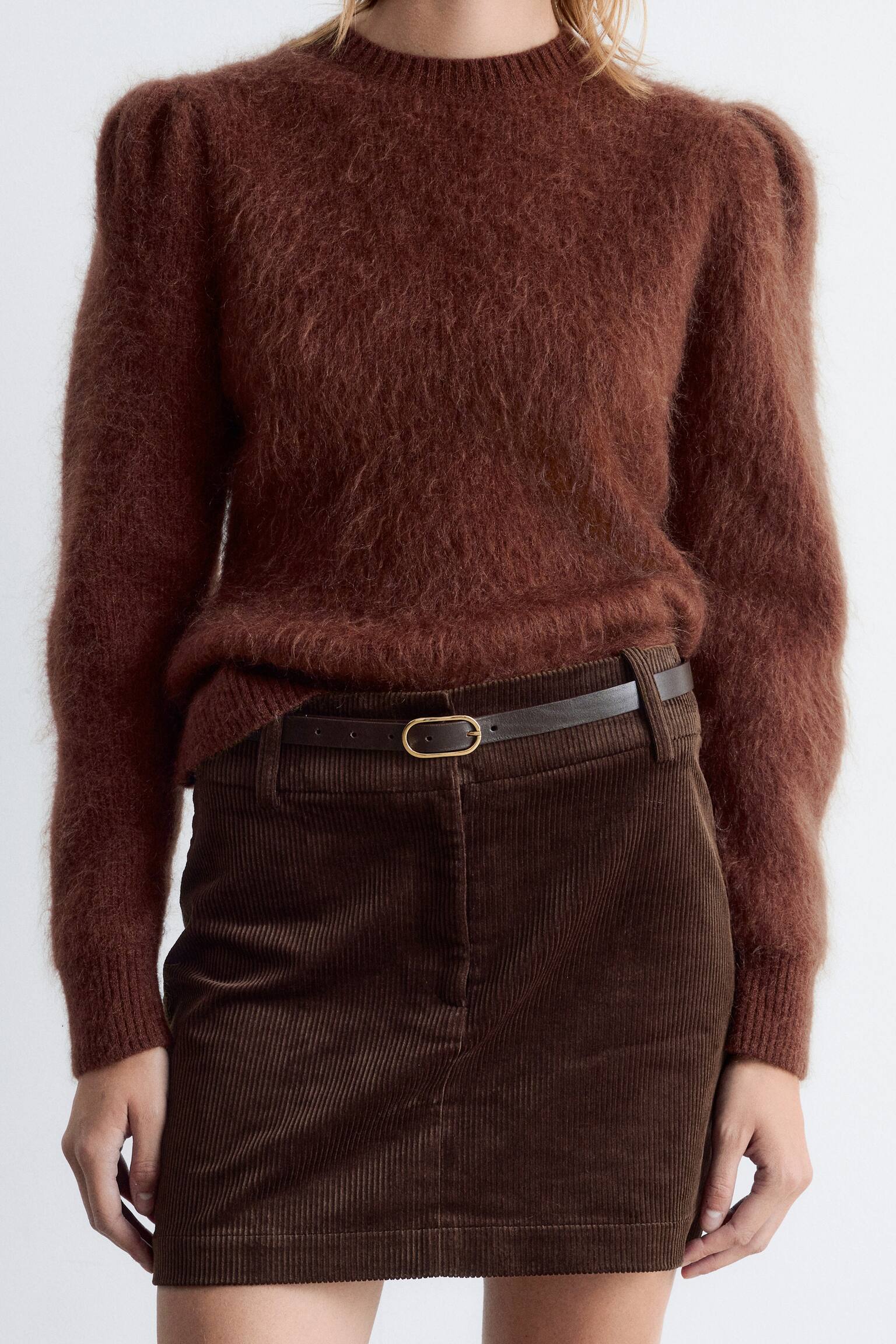 Maglione in misto mohair con maniche a sbuffo - Marrone/Azzurro/Bianco - 1