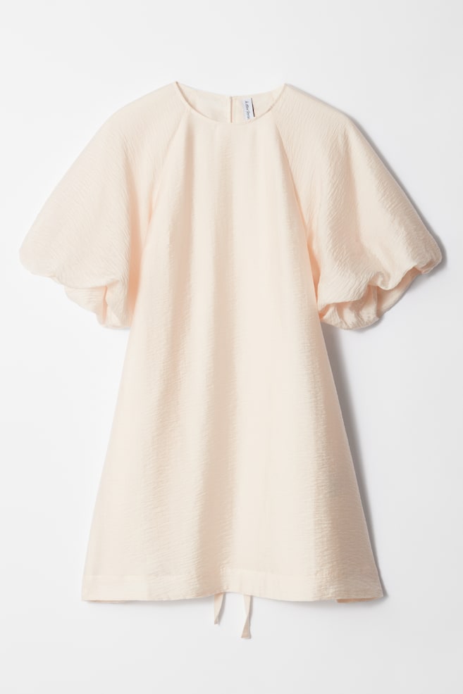 Mini-jurk met pofmouwen - Wit/Lichtroze - 1