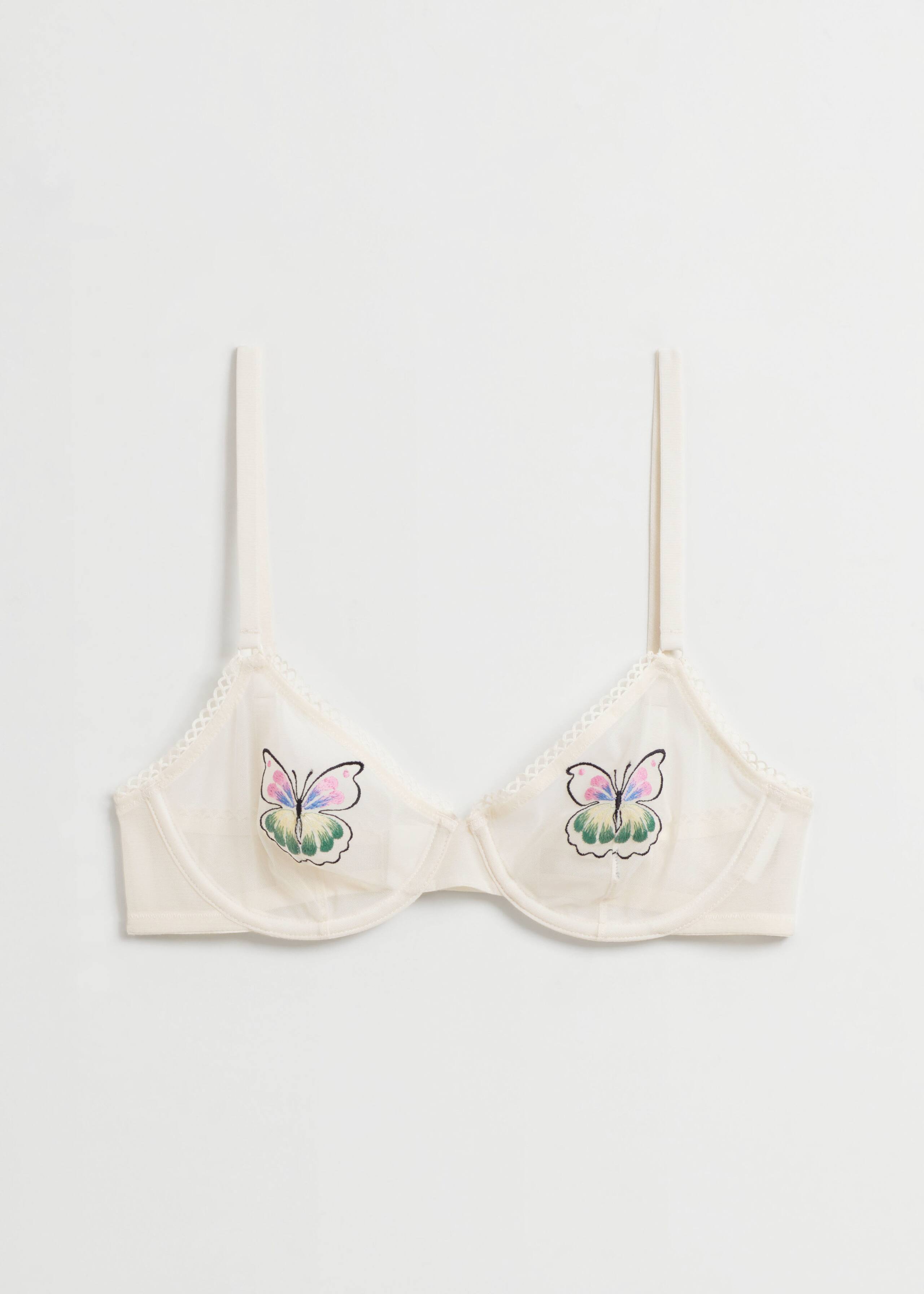 Butterfly Embroidered Underwire Bra - White Embroidered Mesh - Natura morta