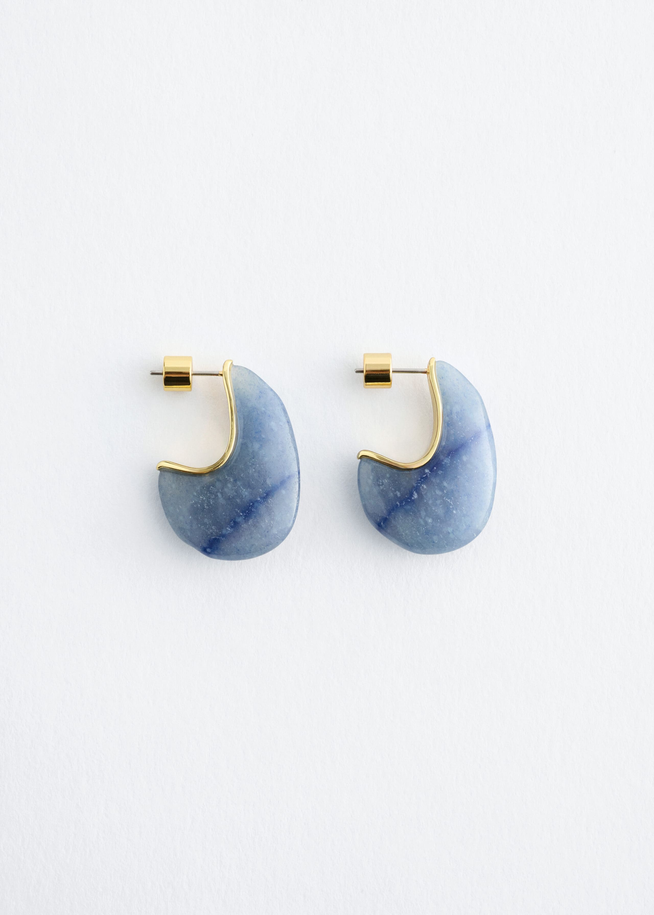 Aventurine Quartz Half-Hoop Earrings - Gold/Light Blue - Still Life