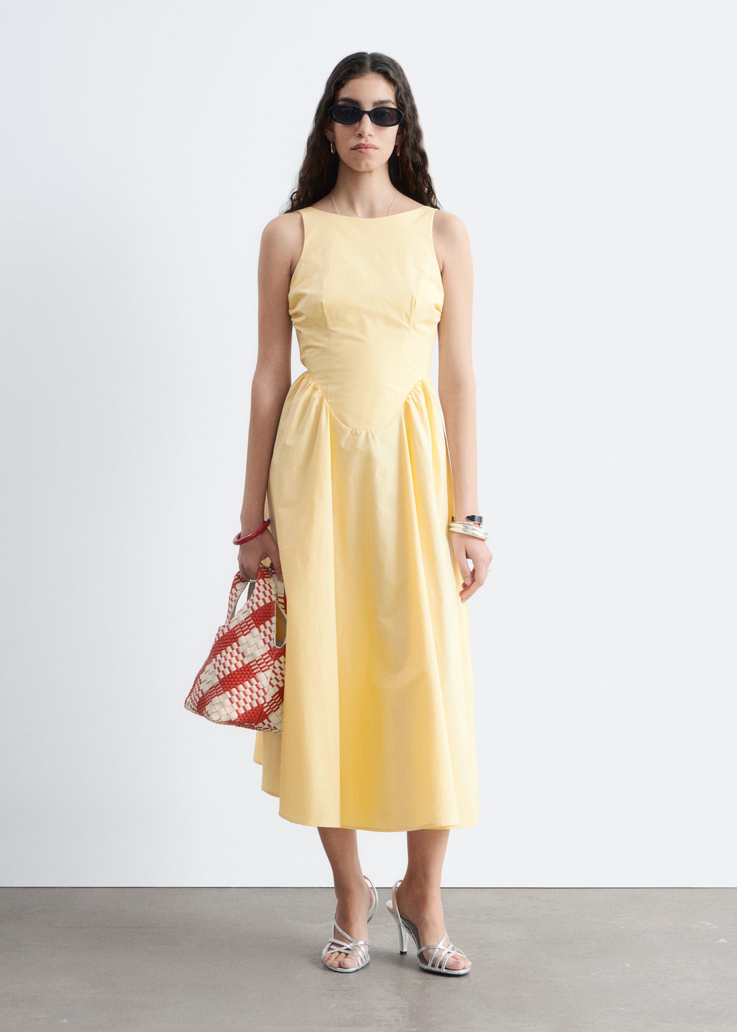 Tie-Back Cotton Midi Dress - Yellow - Lookbook