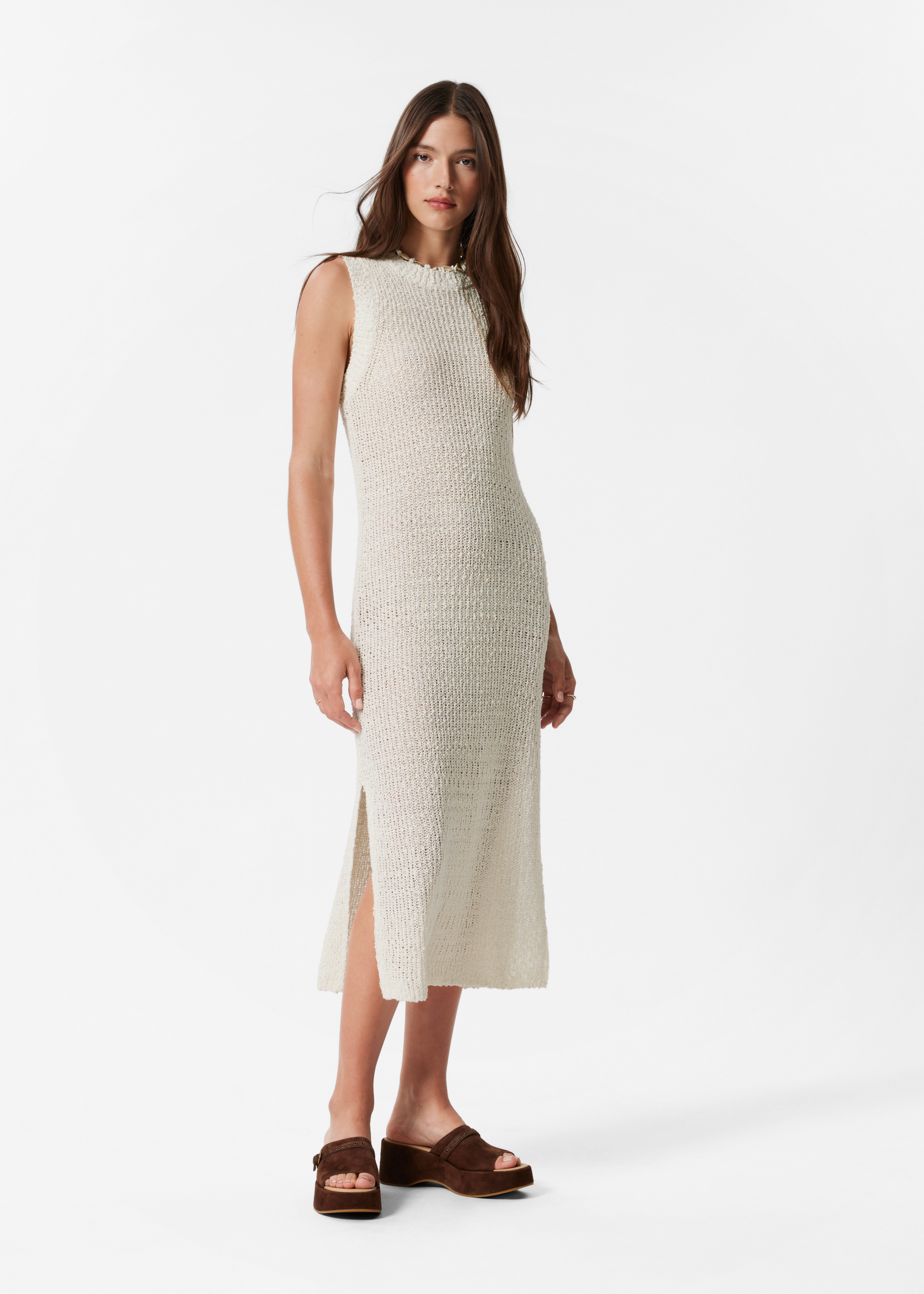 Sleeveless Silk-Blend Midi Dress - Biela/Prachová modrá