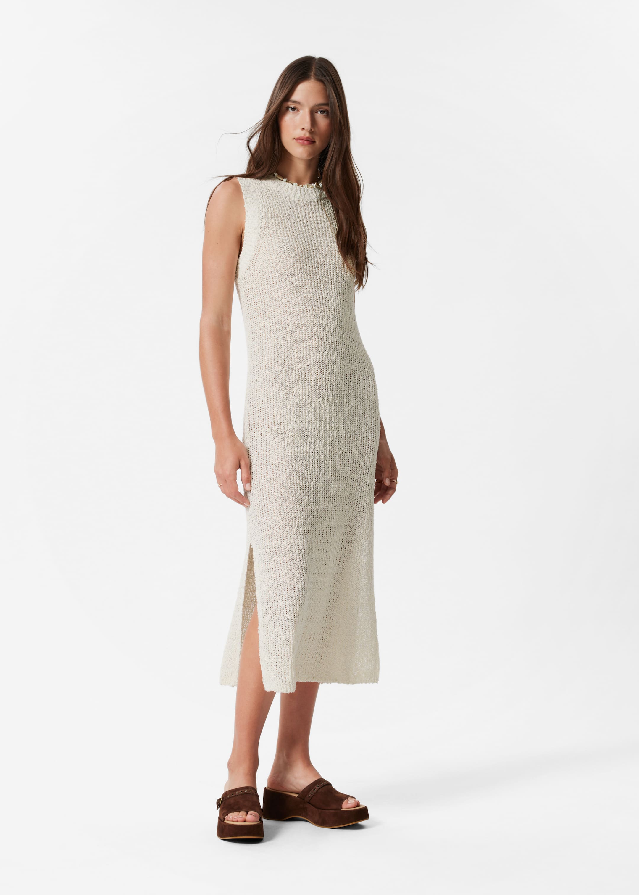 Ver imagen más grande: Vestido midi sin mangas en mezcla de seda - Blanco - MUJER | H&M ES 1
