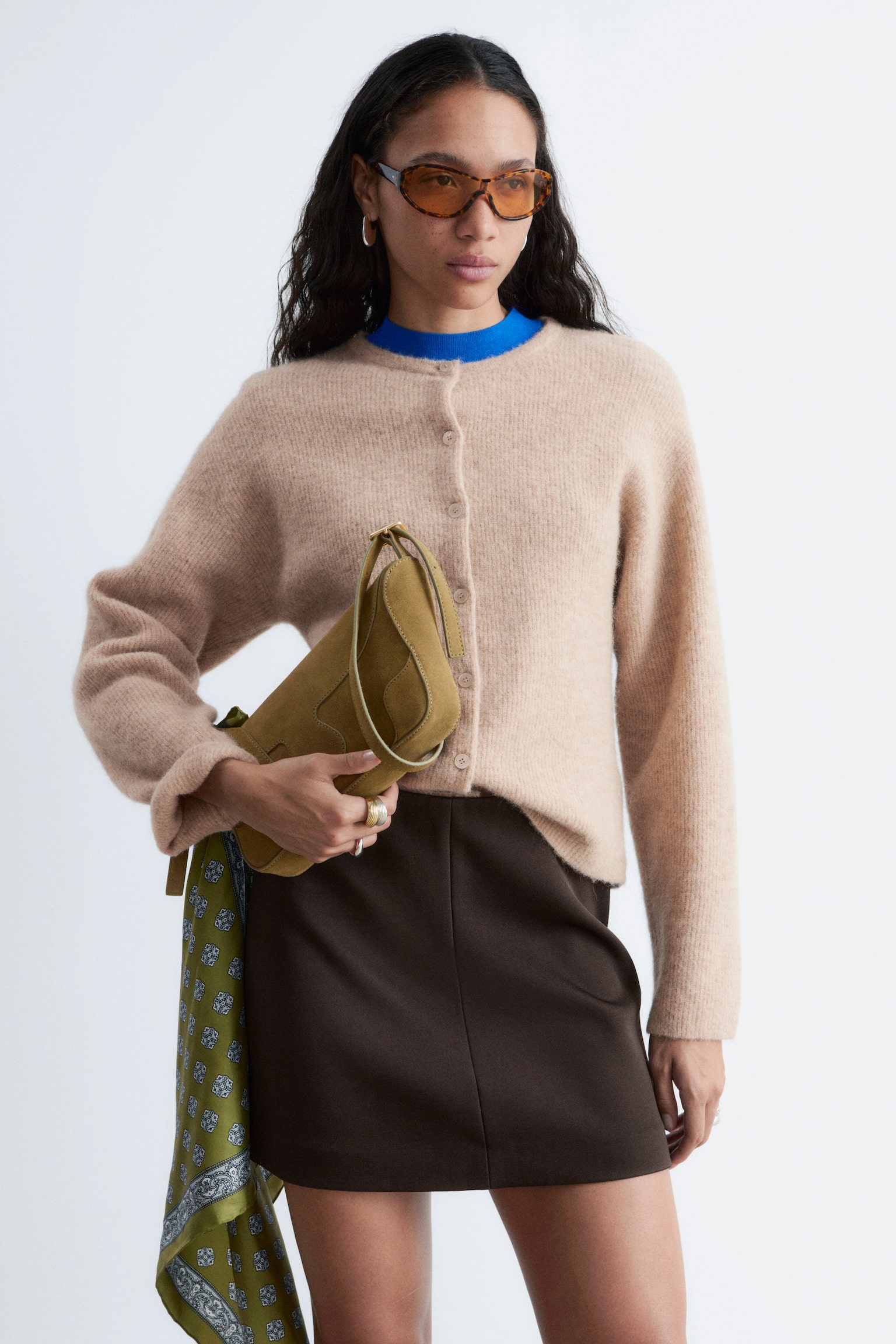 Cardigan Tricotat din Amestec de Alpaca - Bej/Verde/Galben pastel/Alb/Roz prăfuit/Gri - 1