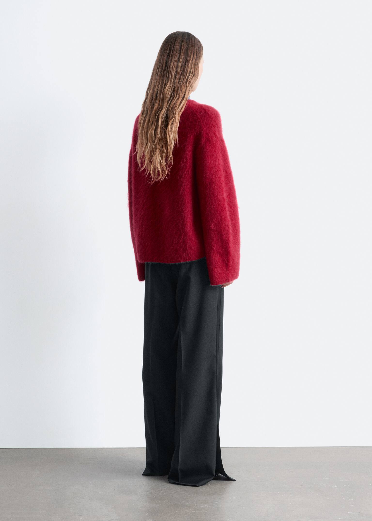 Kifésült mohair keverék pulóver - Mélyvörös/Sötét bézs/Sötétlila - 5