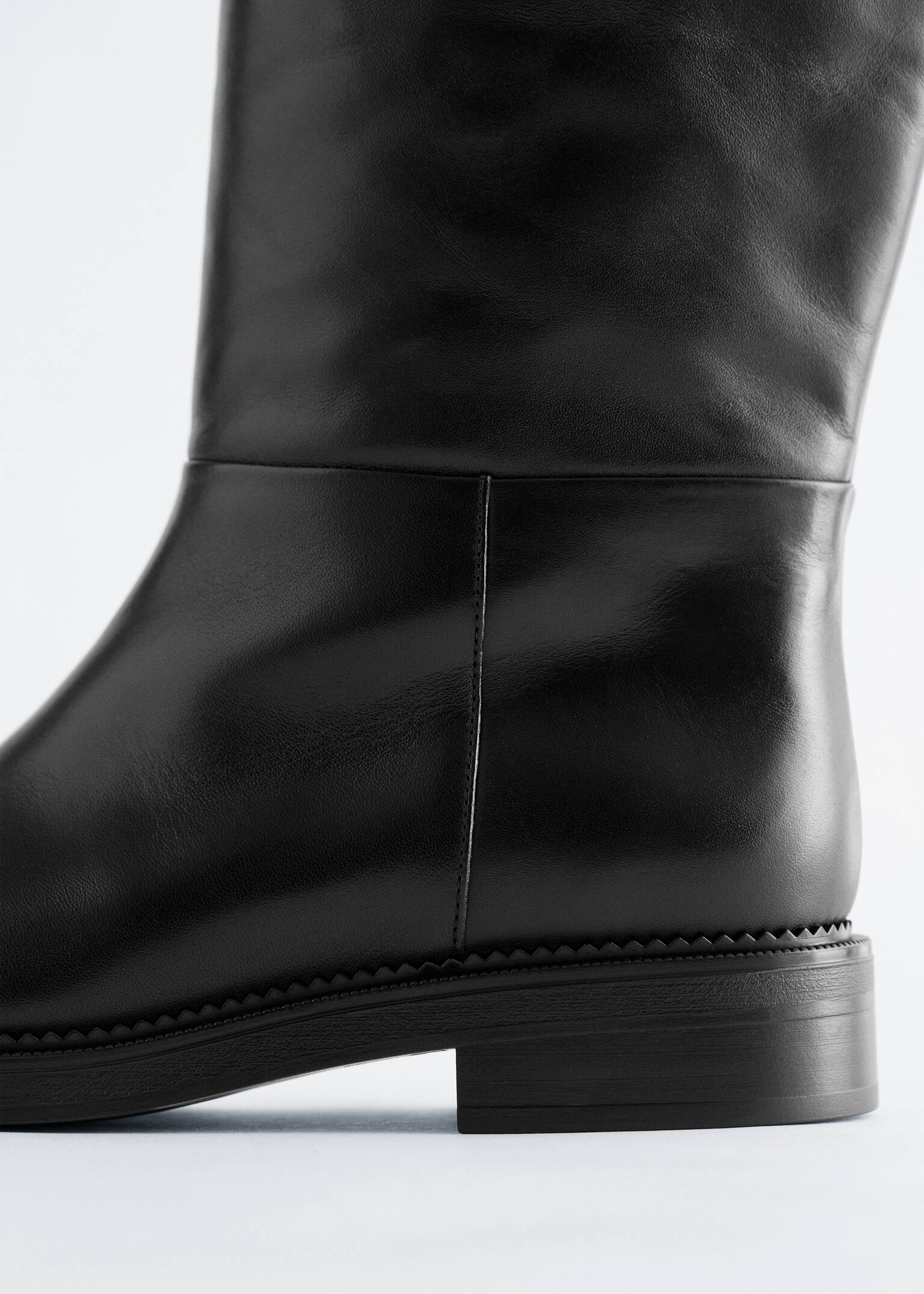 Leather Knee Boots - Black - 3