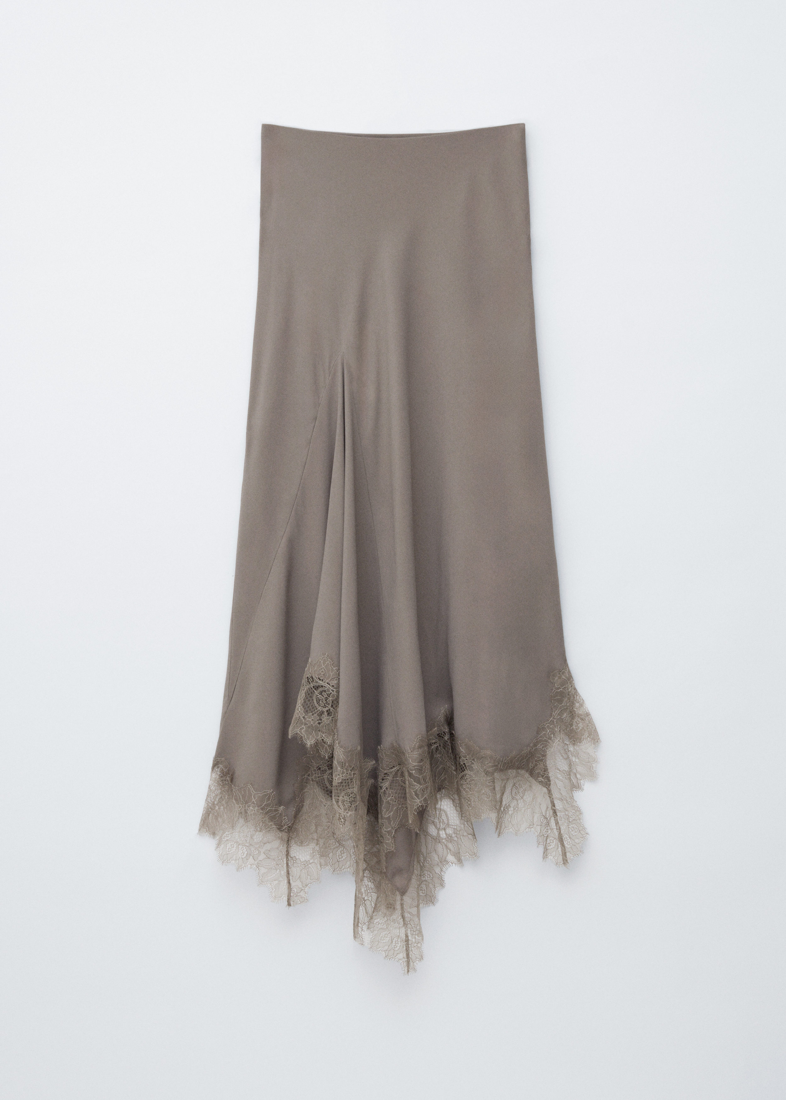 Asymmetrical Lace-Trimmed Midi Skirt