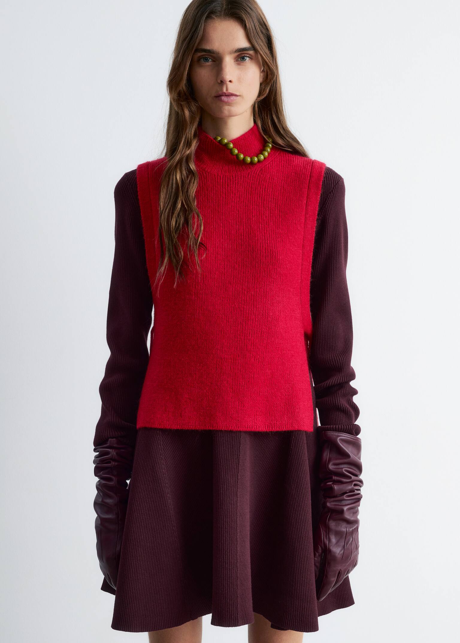Pullunder aus Wolle mit Kragen - Rot/Navyblau
