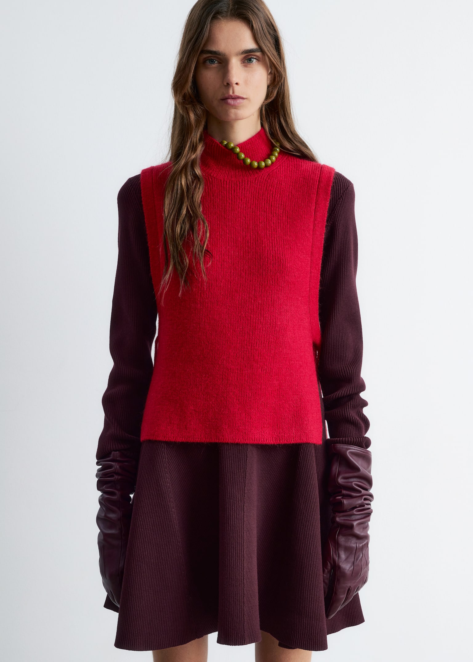 Wool Bib Collar - Red/Dark Brown/Navy Blue