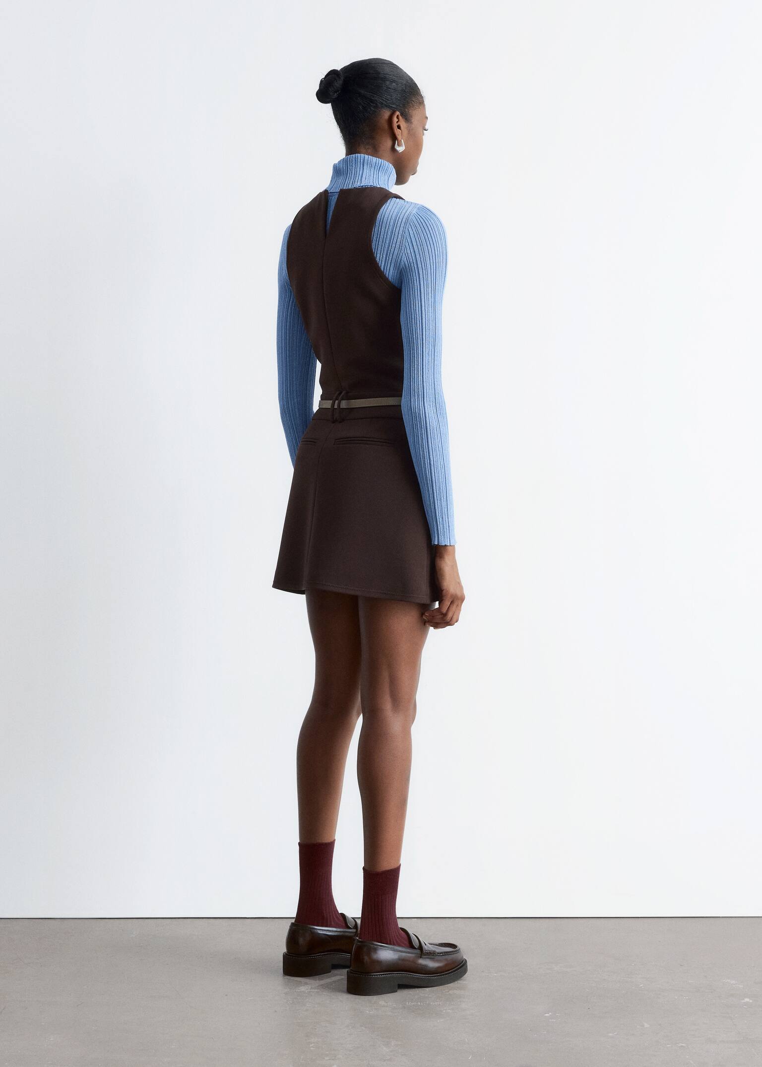 Rochie mini fără mâneci, croială A-line - Maro închis - 3
