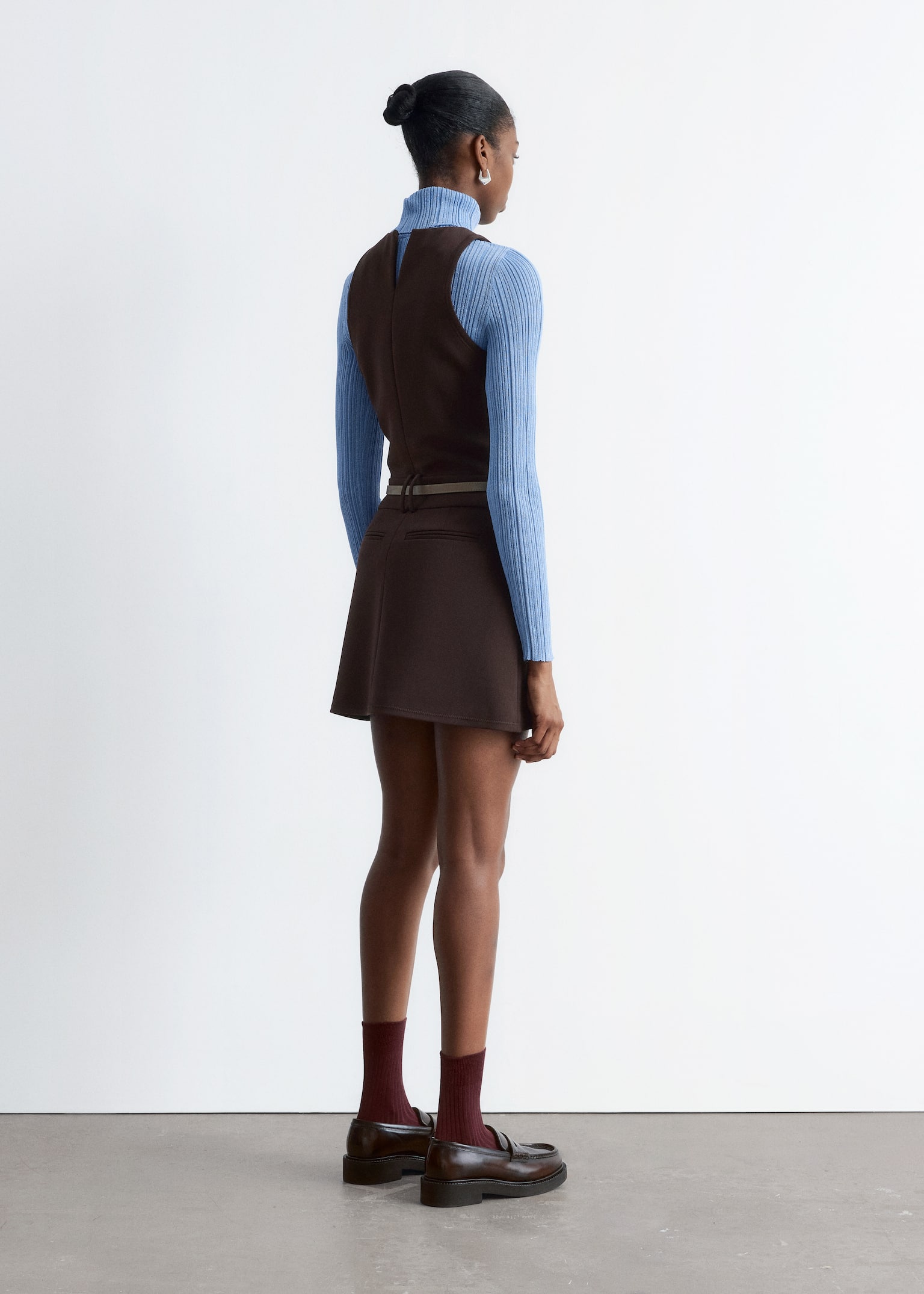 Sleeveless A-Line Mini Dress - Dark Brown - 4