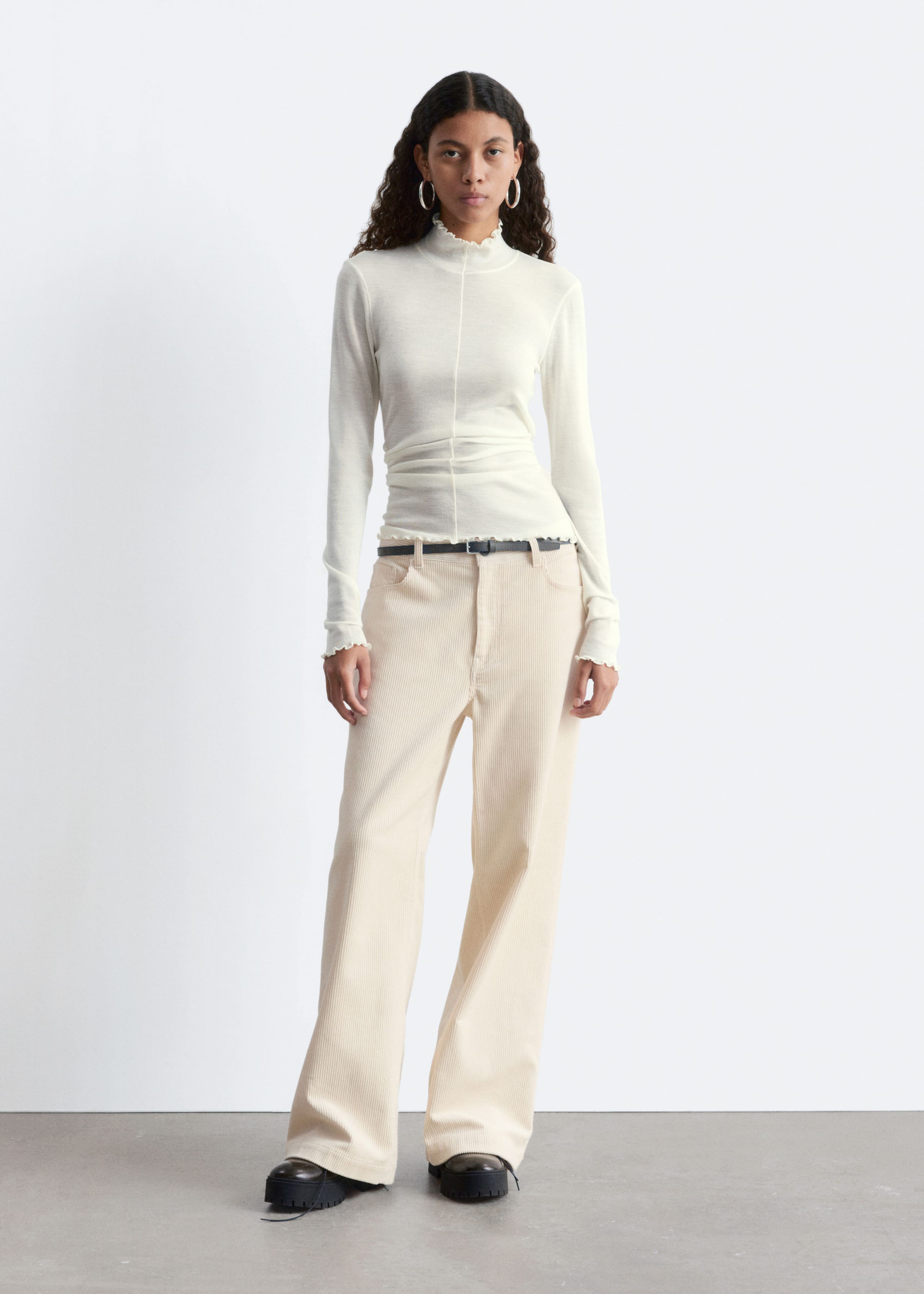 Image of Scalloped Mock-Neck Top