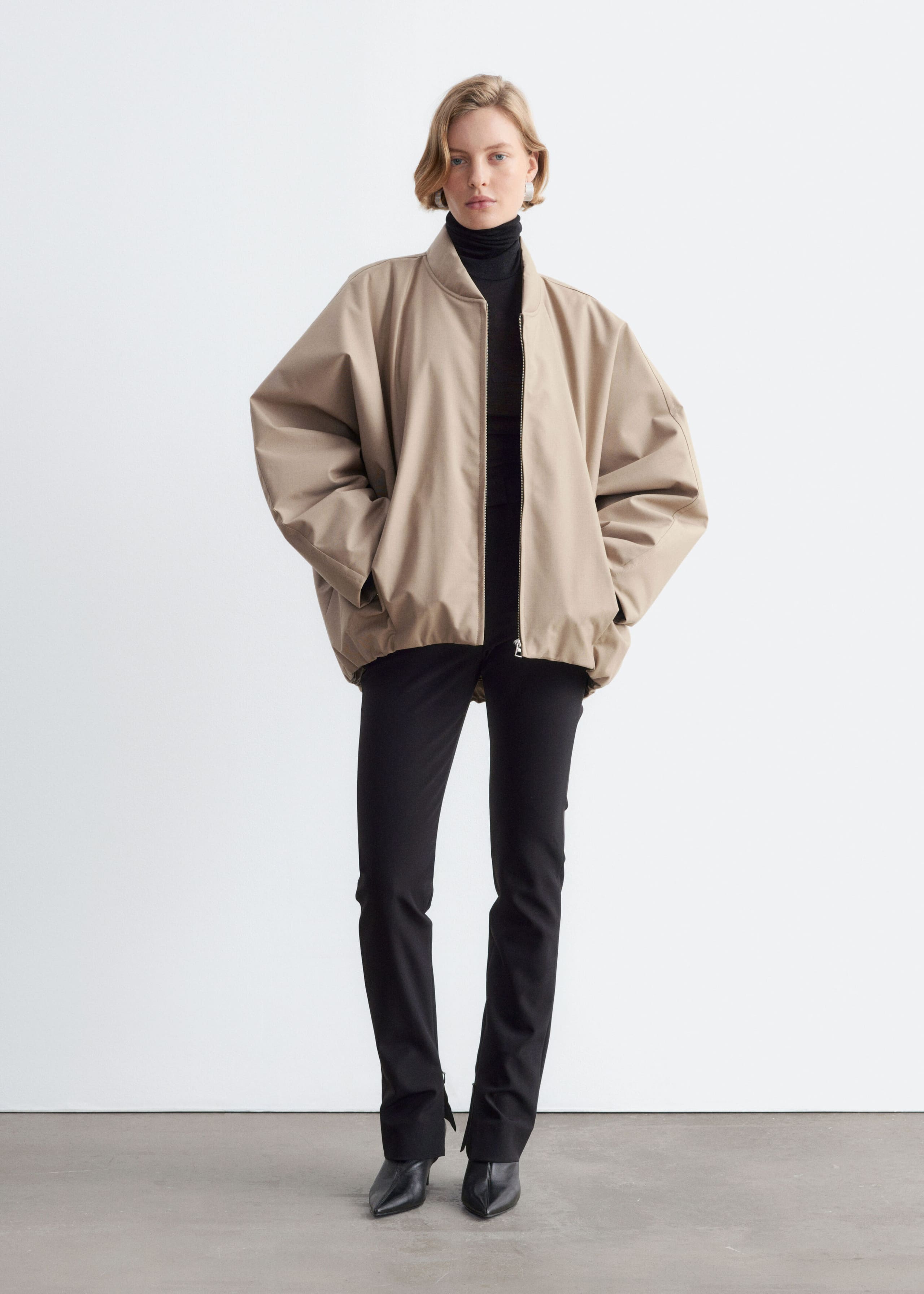 Oversized wollen bomberjack - Beige - Lookbook