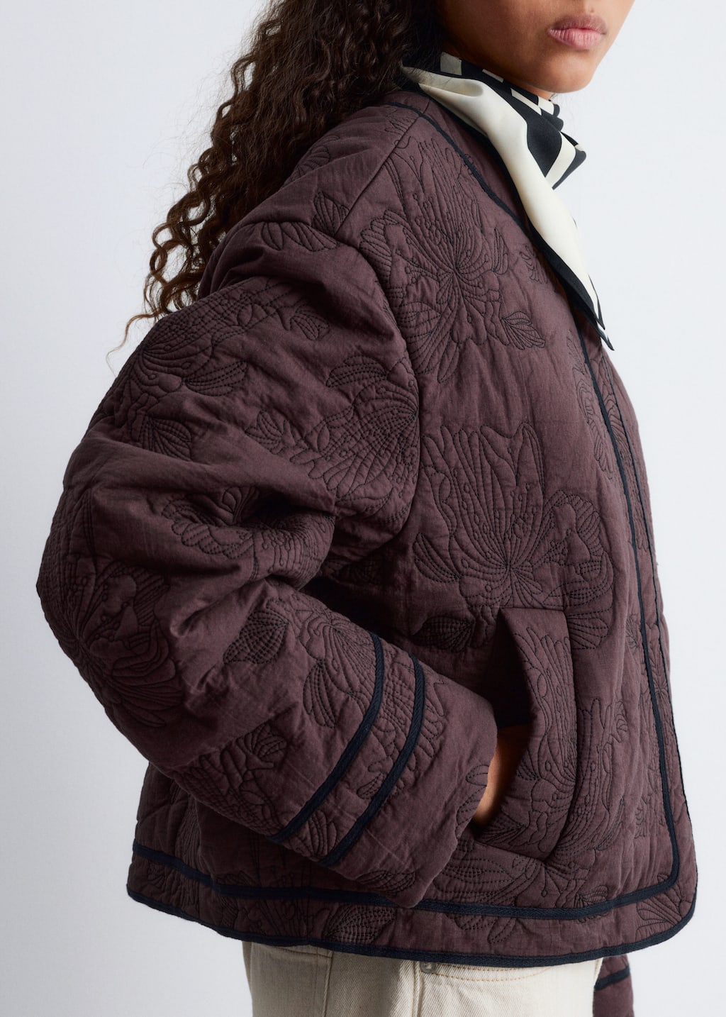 Image of Floral Pattern Quilted Jacket