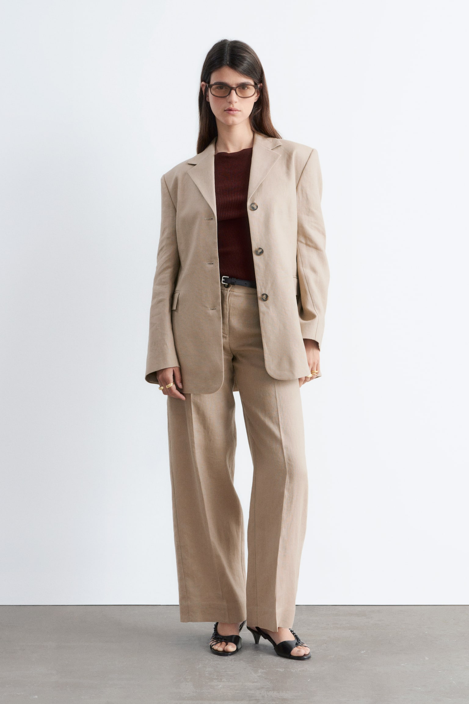 Avsmalnande linnekavaj - Beige/Brun - 1