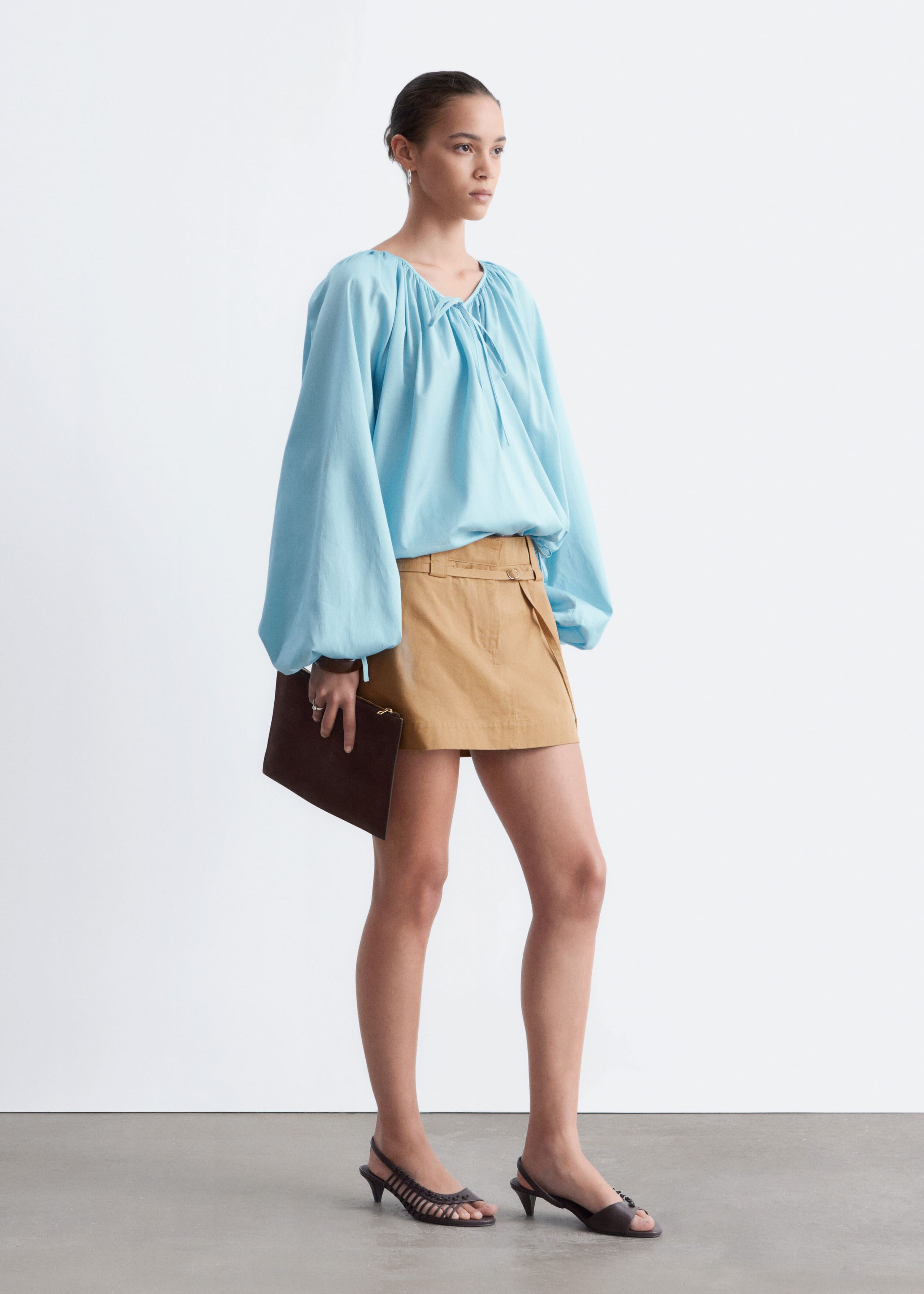 Wrap Cotton Blouse - Light Blue - Lookbook