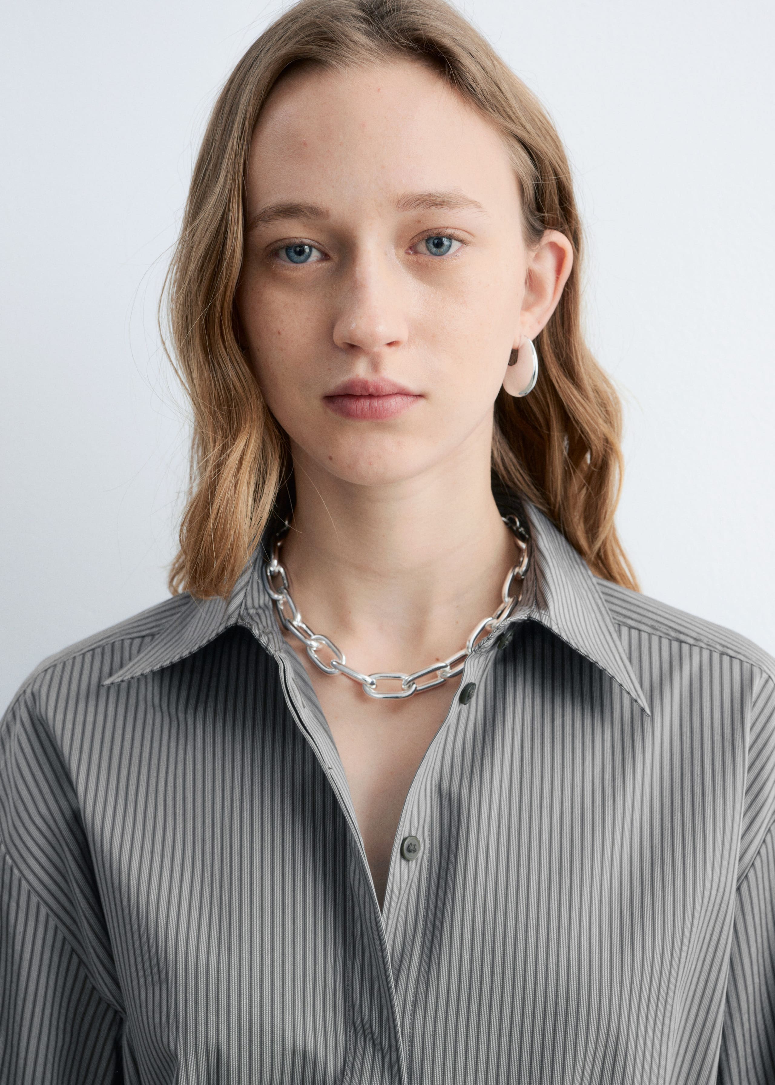 Wrap Shirt Mini Dress - Blue Pinstripes - Lookbook