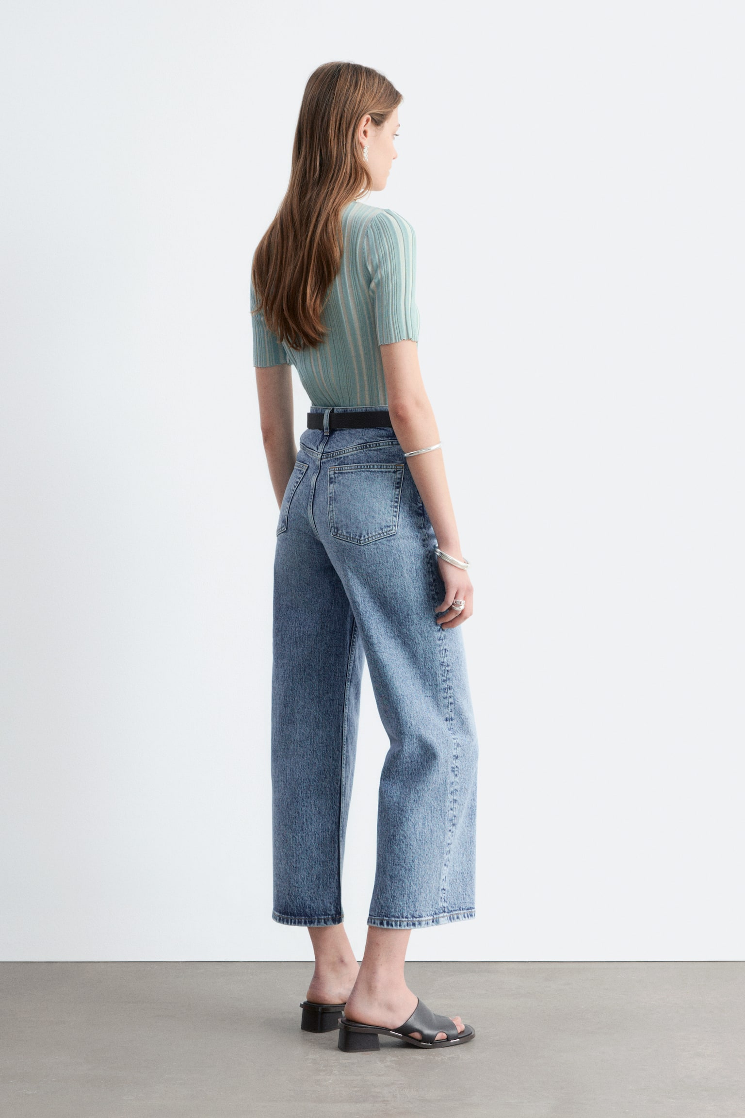 Jeans a gamba larga cropped - Azzurro/Bianco/Blu medio - 3