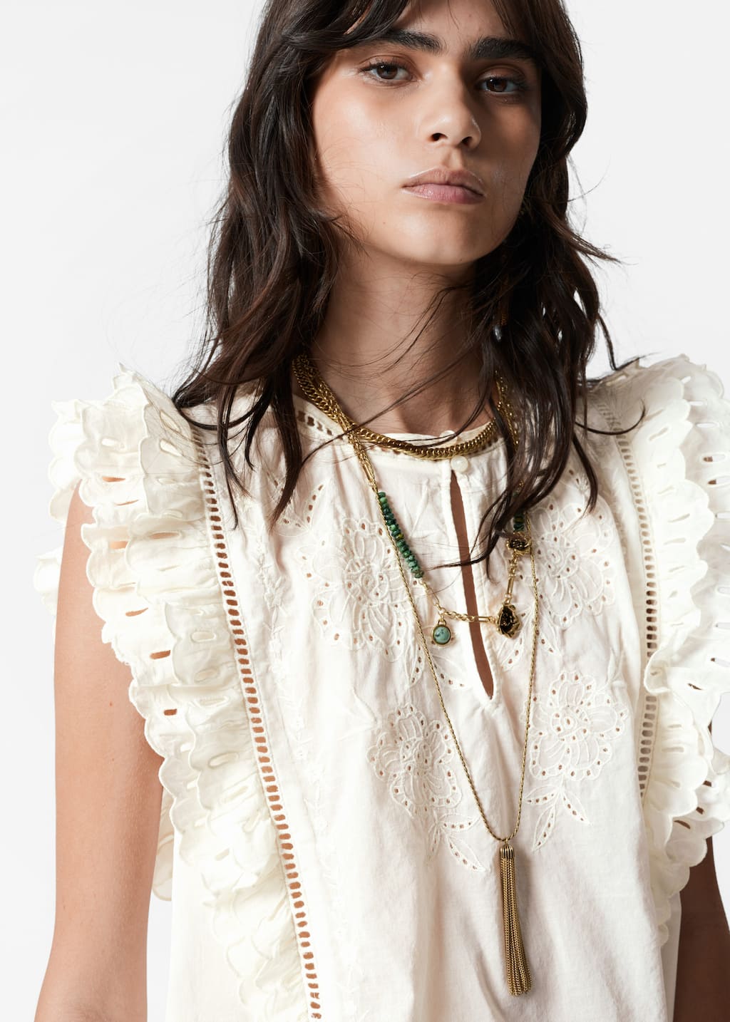 Embroidered Frill Top - Cream - Lookbook