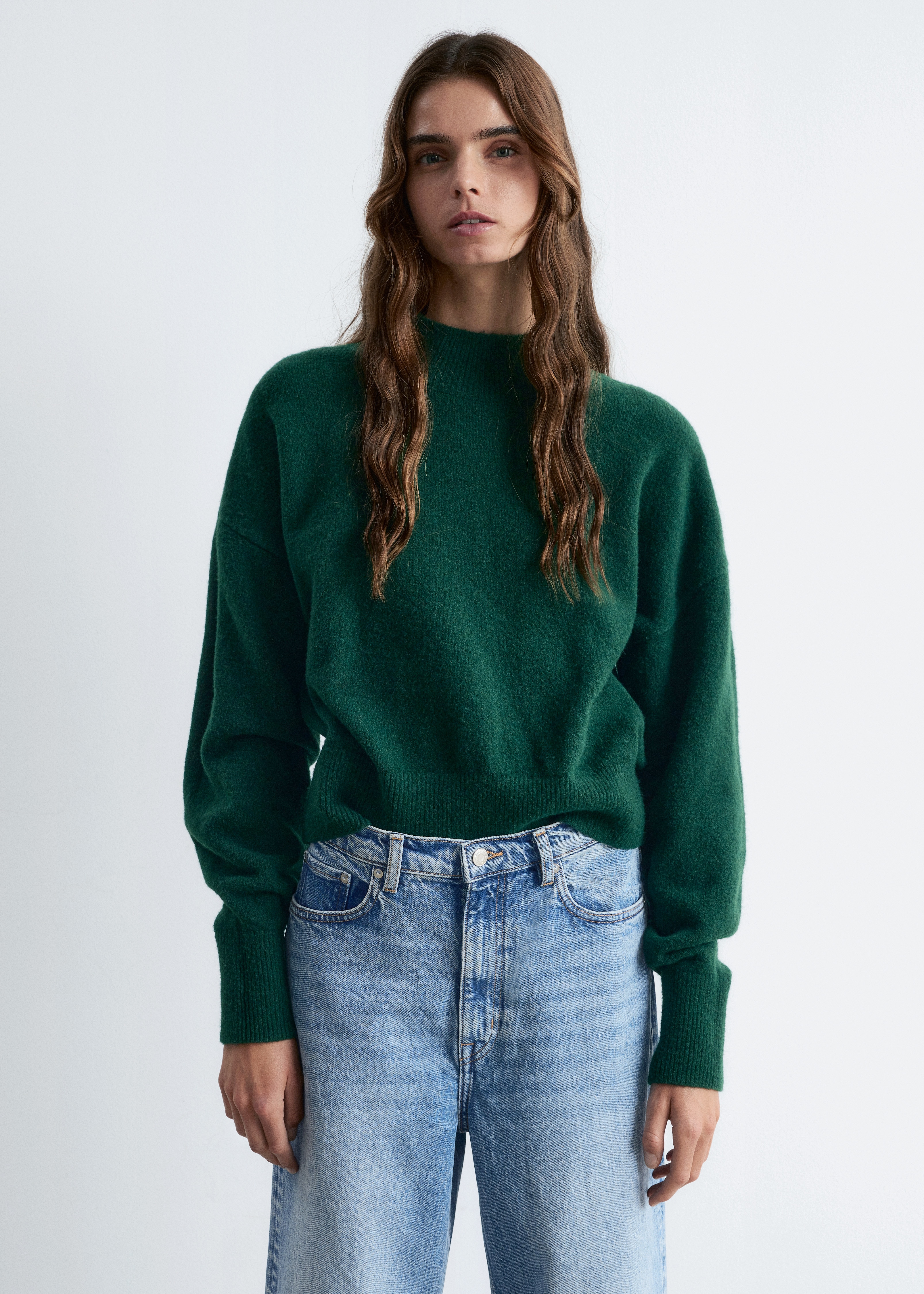 Pull à col montant - Vert Foncé/Noir