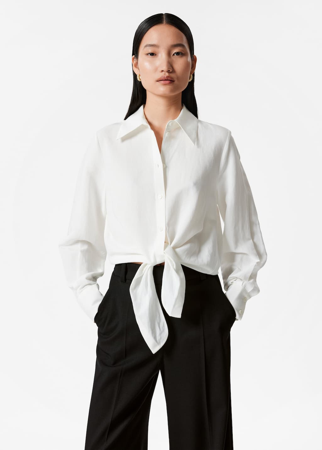 Camicia annodata sul davanti - Blu/Bianco - Lookbook
