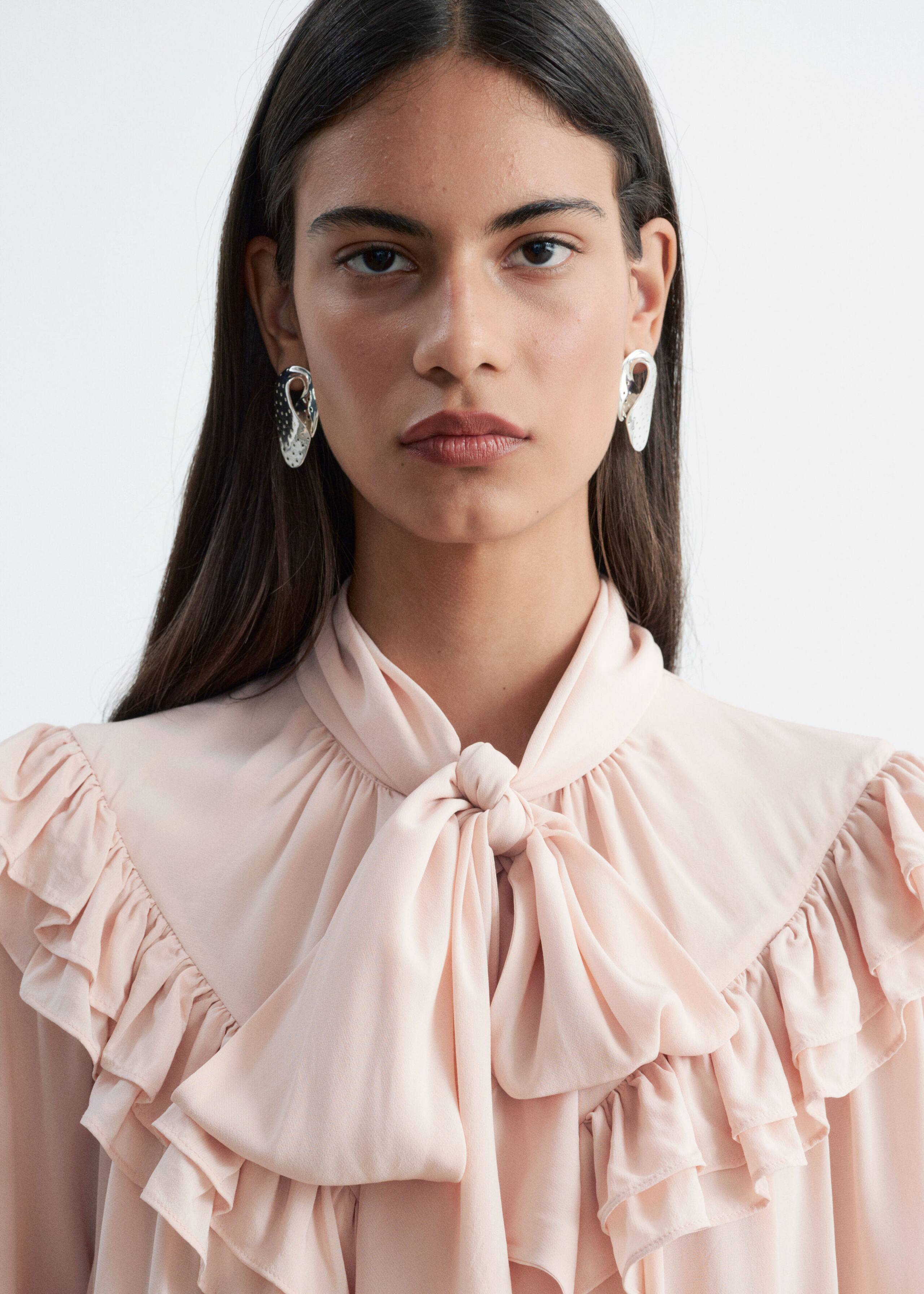 Frill-Detail Scarf Blouse - Beige - Lookbook