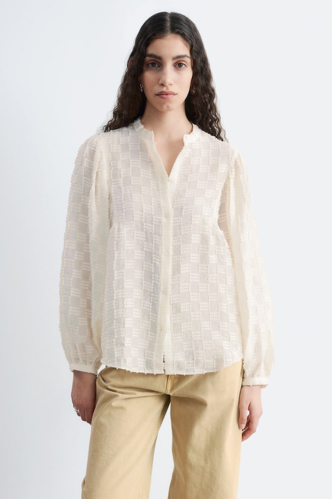 Blusa texturizada con mangas voluminosas - Blanco - 1