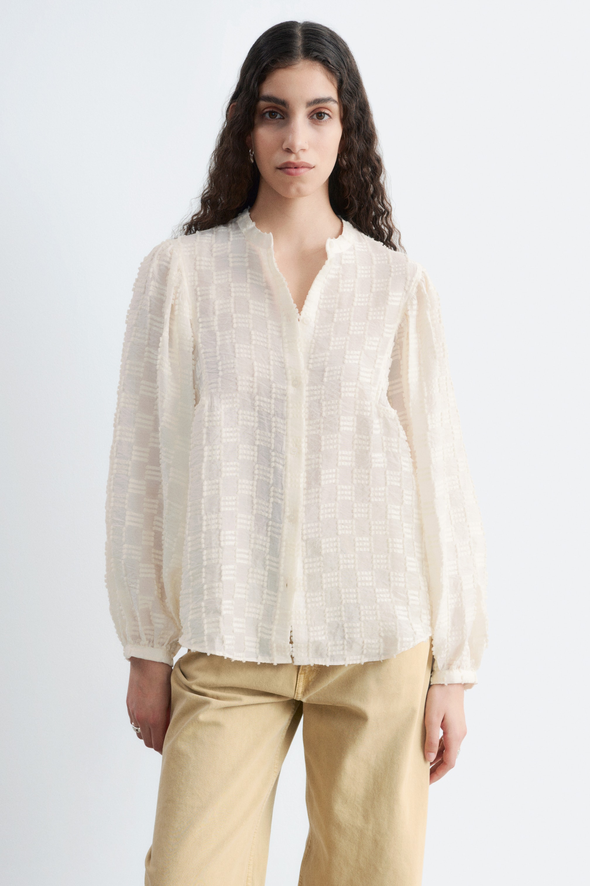 Agrandir l'image: Chemisier texturé aux manches volumineuses - Blanc - FEMME | H&M FR 1