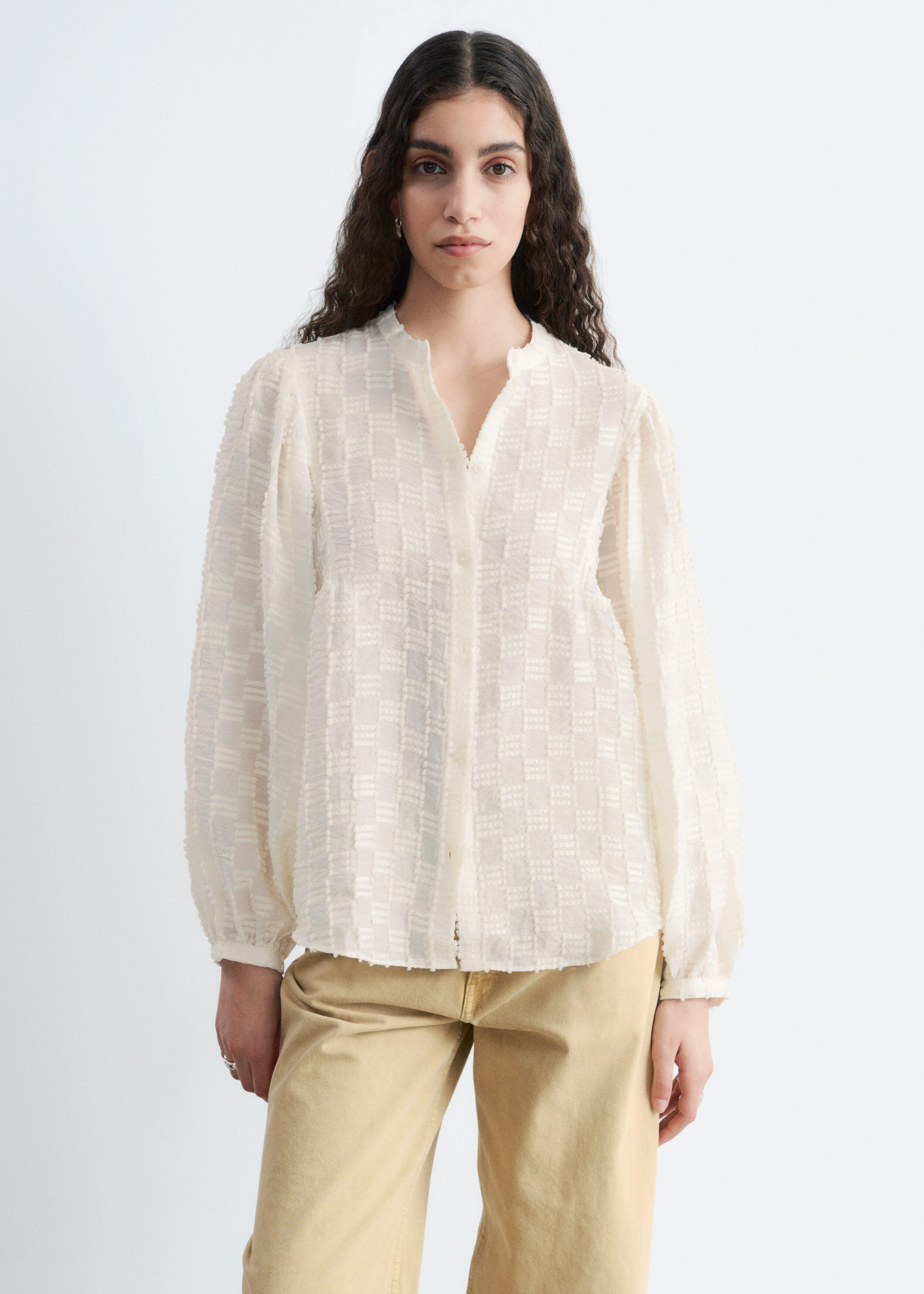 Textured Voluminous Sleeve Blouse - White - & Other Stories NL