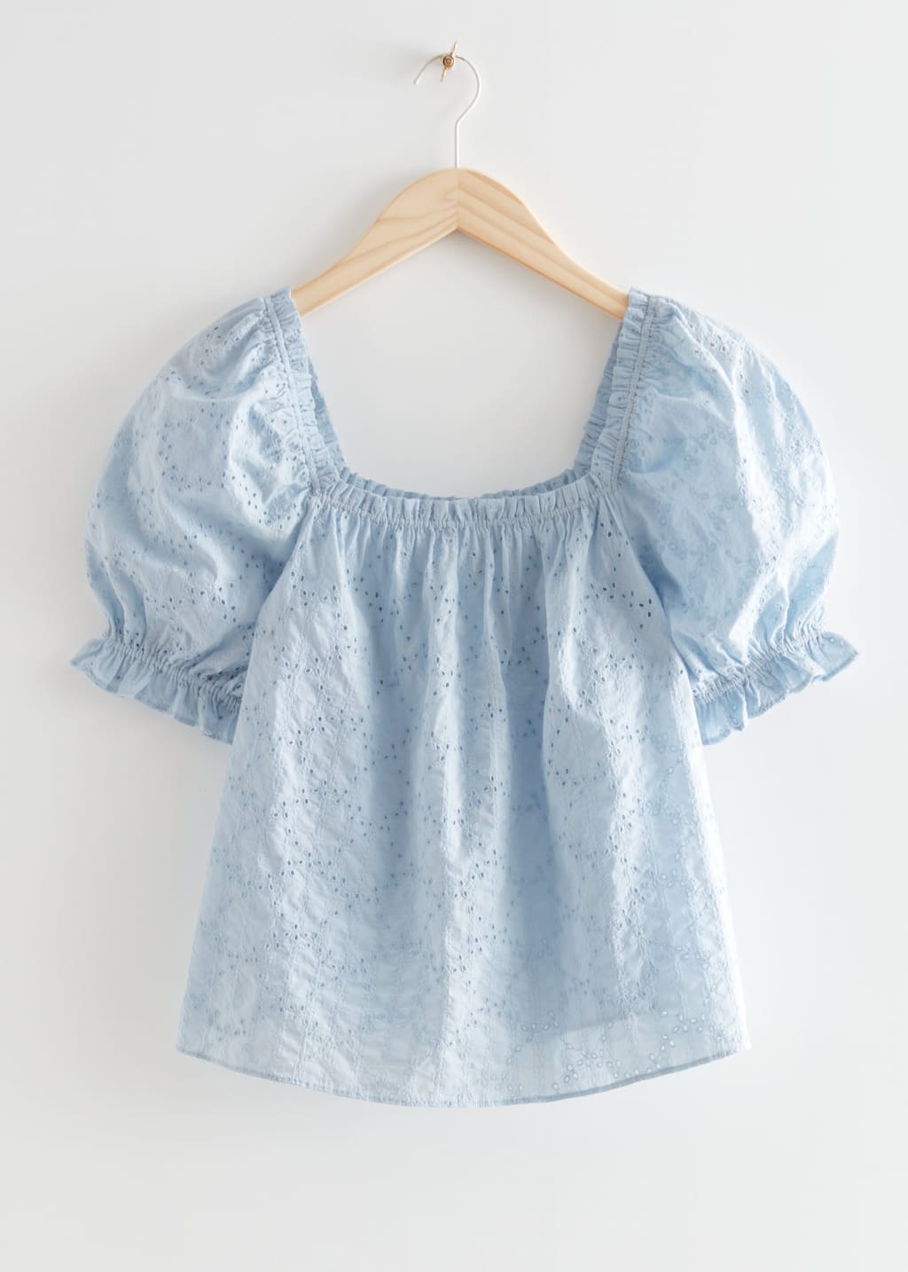 Puff Sleeve Ruffle Top - Light Blue - Still Life