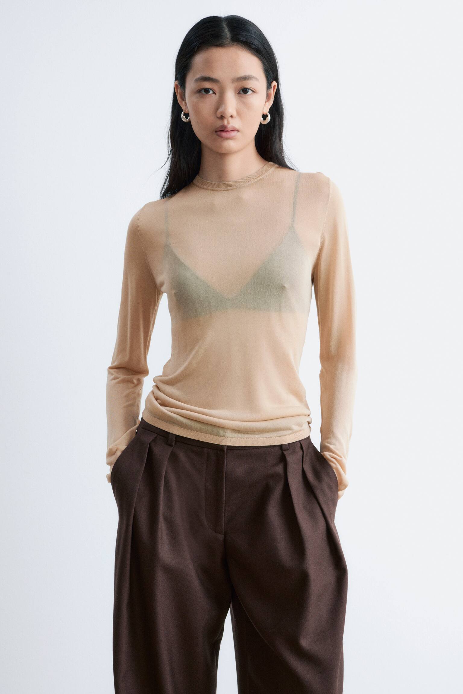 Transparent finstickad topp - Beige/Himmelsblå - 1