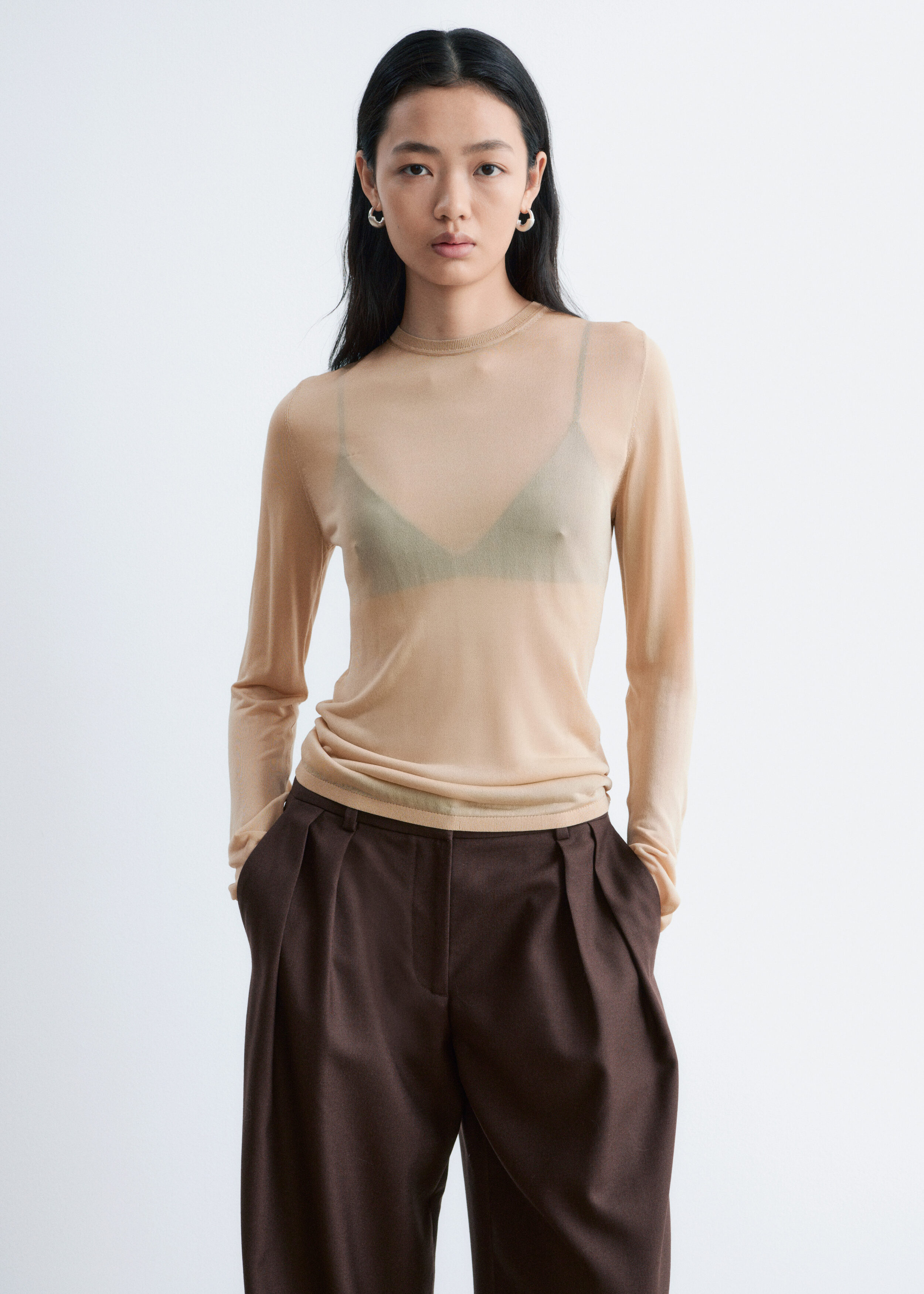 Fine-Knit Sheer Top - Beige - & Other Stories US