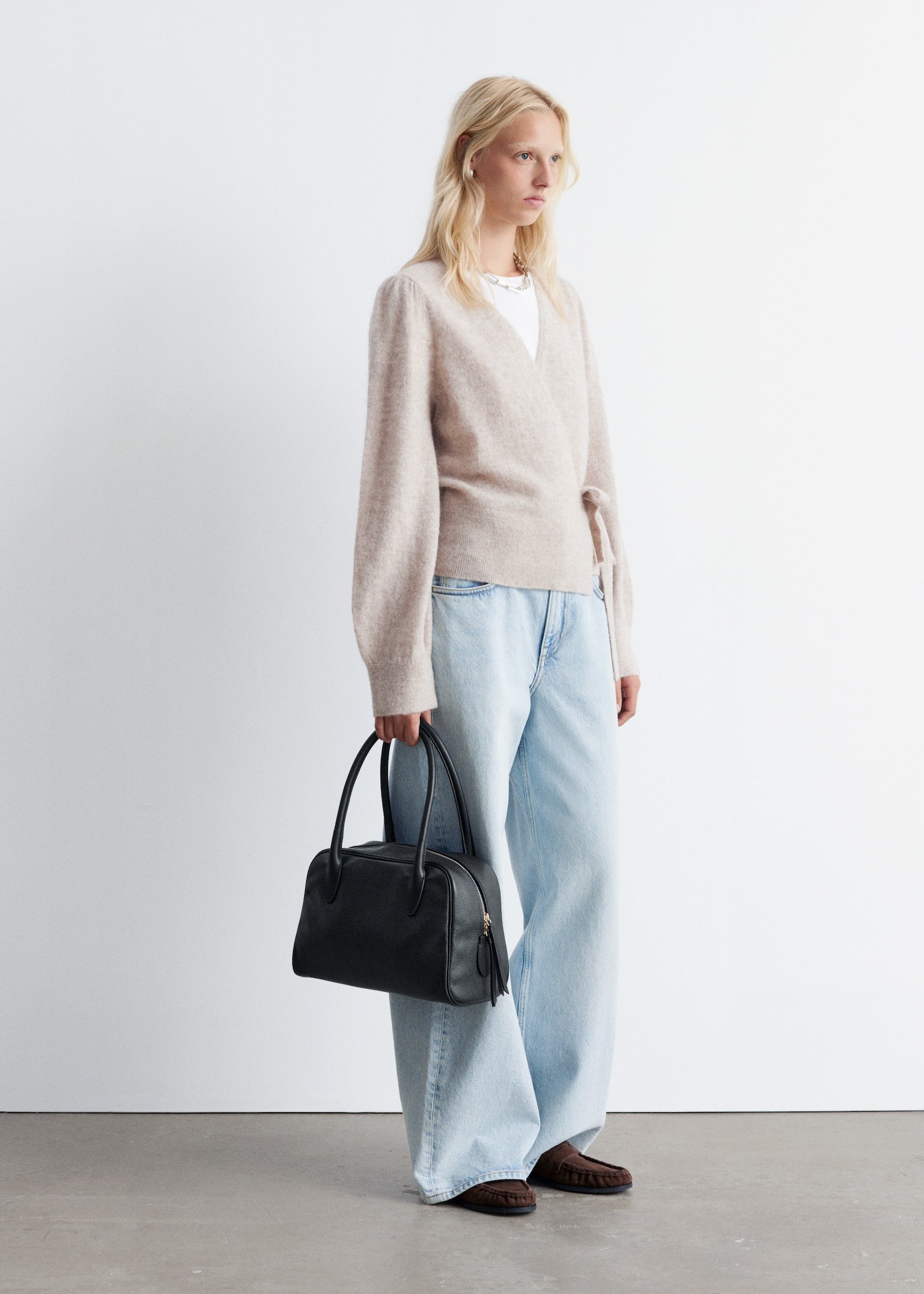 Mohair-Blend Knitted Wrap Cardigan - Beige/Dusty Pink/Petrol Blue/Plum/Beige - 7