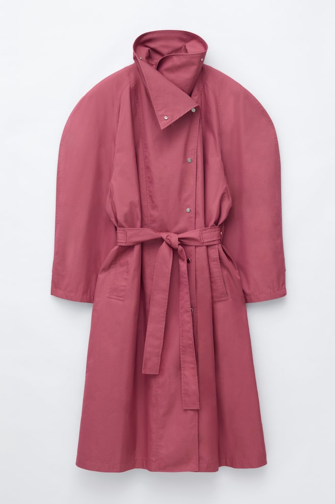 Bold-Shoulder Belted Coat - Pink - 1