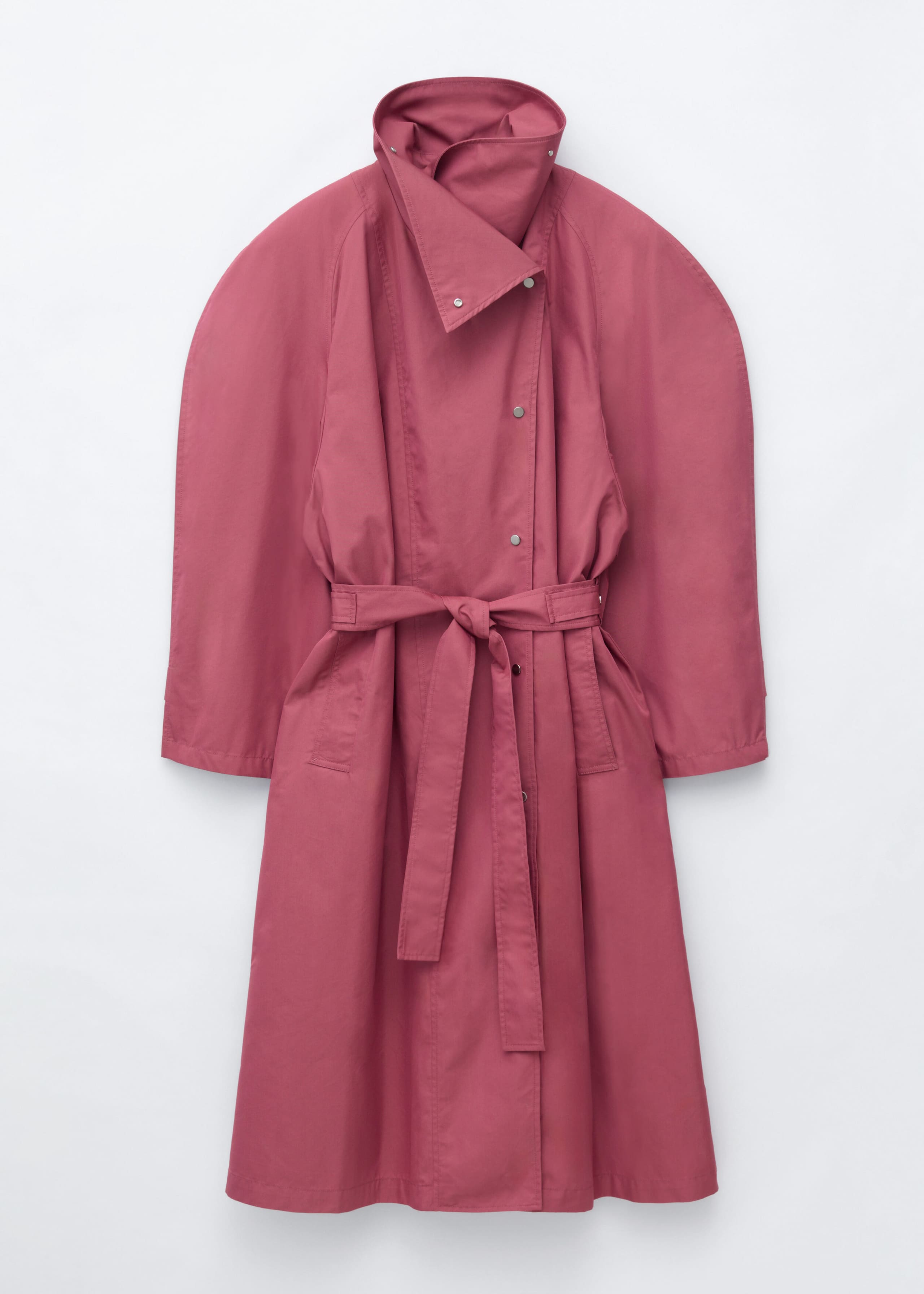 Bold-Shoulder Belted Coat - Pink - Still Life