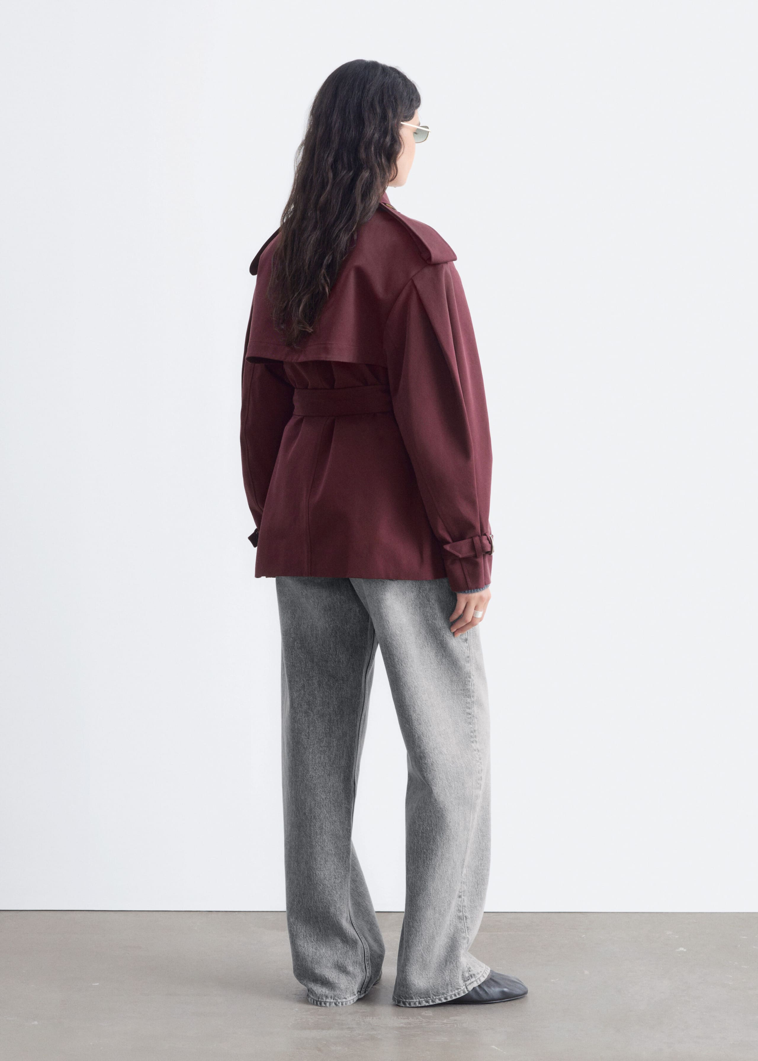Short Trench Coat - Burgundy - Lookbook